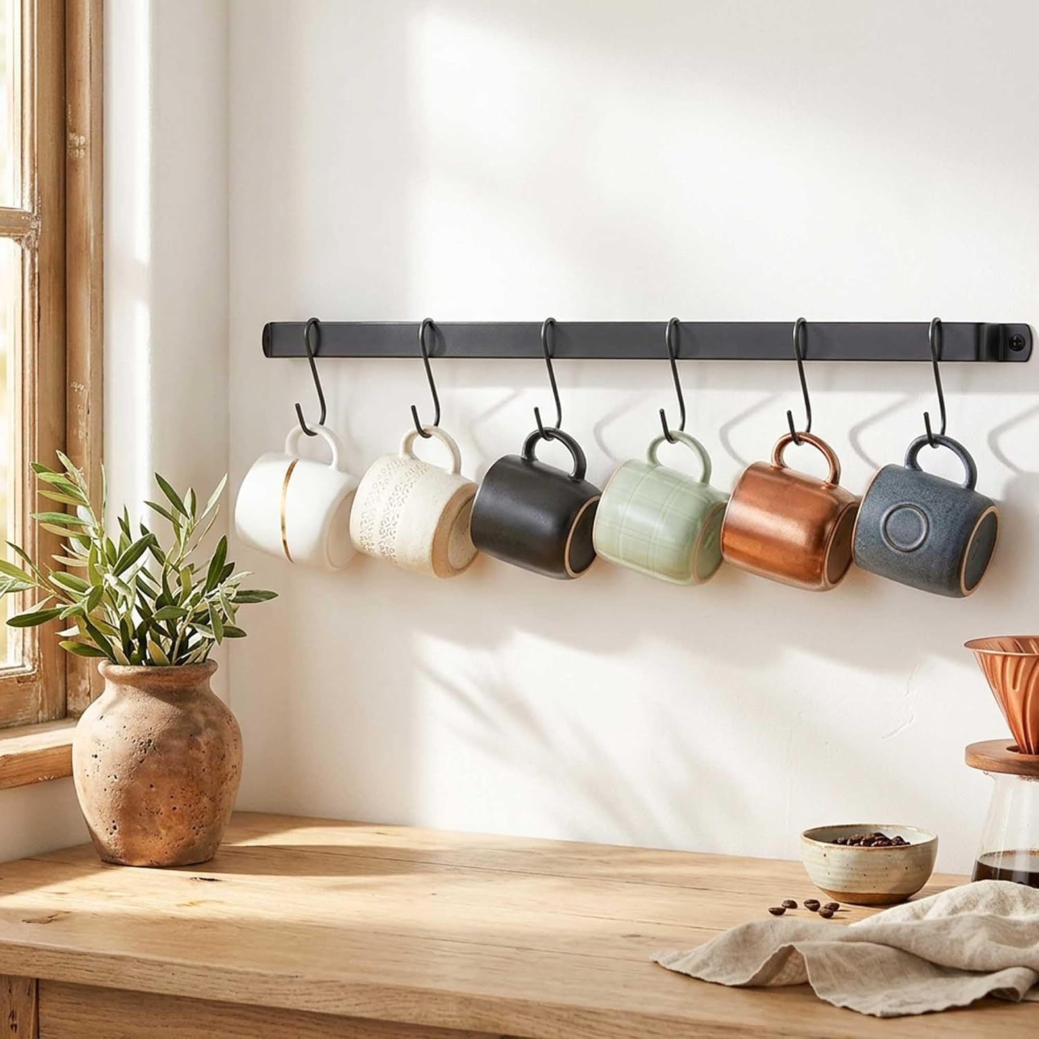 Coffee Cup Holder Wall Mounted for Coffee Bar & Apartment Kitchen Decor