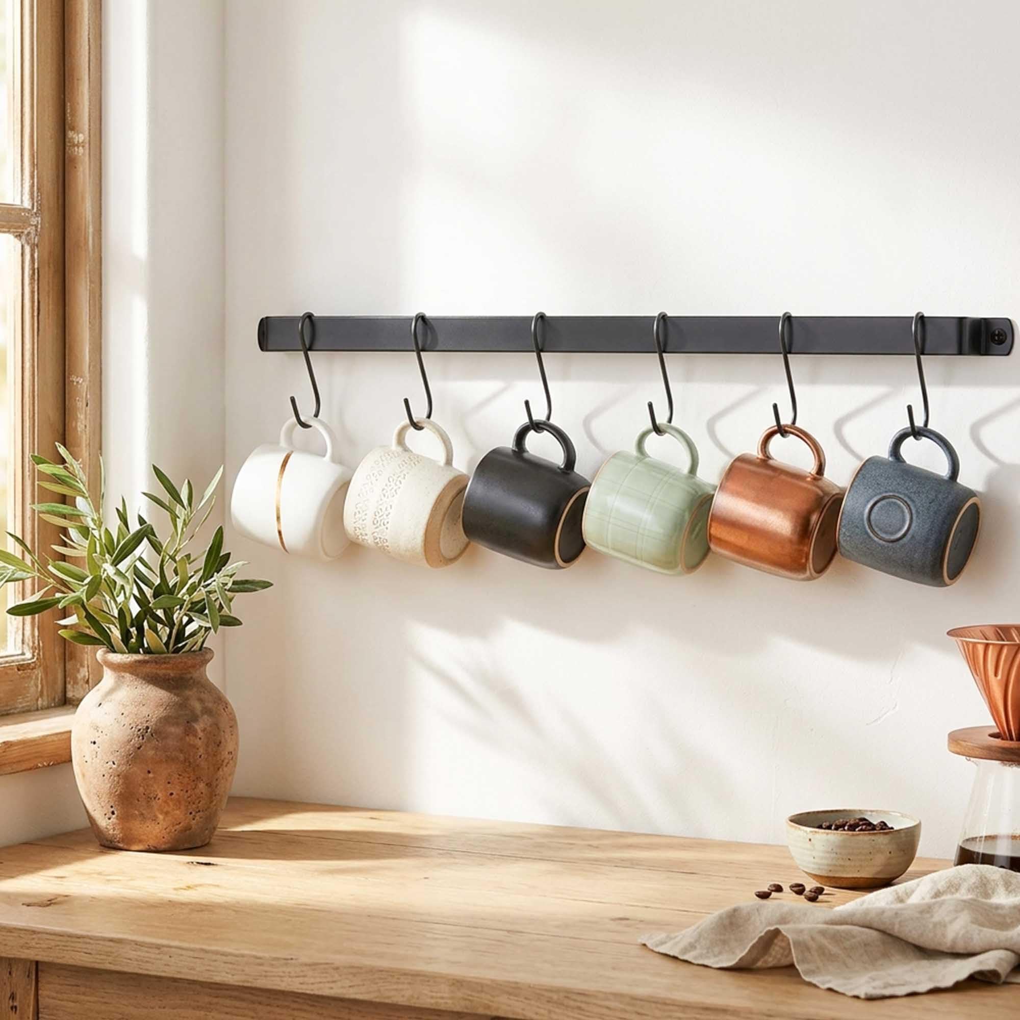 Coffee Cup Holder Wall Mounted for Coffee Bar &amp; Apartment Kitchen Decor