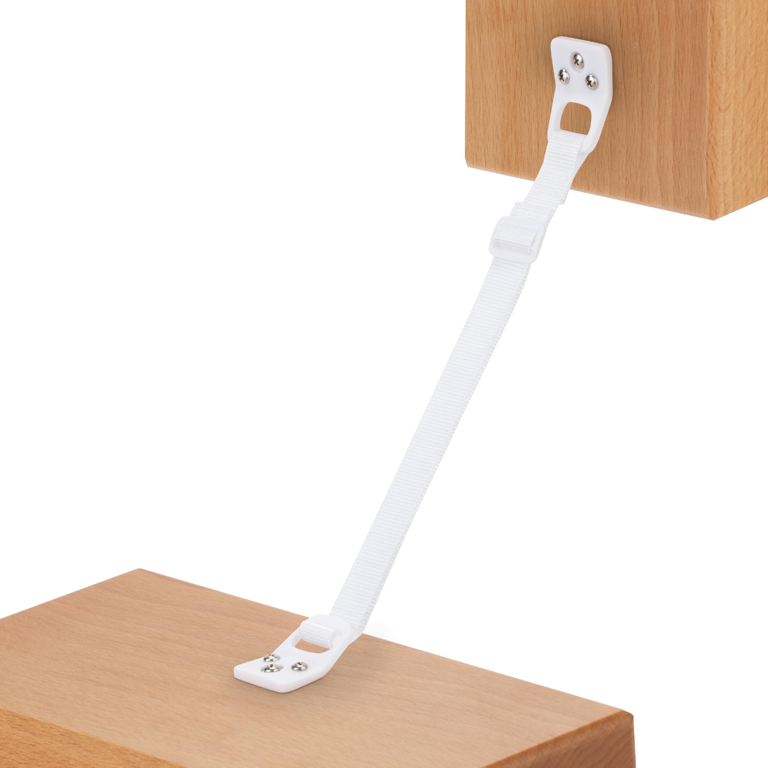 Correas de Seguridad para TV y Muebles de Bébé Earth - Juego de 8 Anclajes de Nylon Resistentes - Protección para Niños - Muy fáciles de Instalar - Un Protector Antiportazos Gratis - Blanco