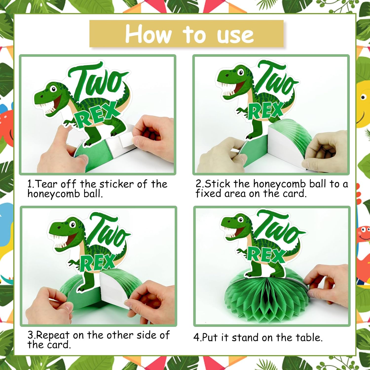 Funmemoir Dinosaur 2nd Birthday Decorations Boy - 8PCS Photo Honeycomb Centerpieces, Green Dinosaur Two Rex Birthday Decorations, Dino Table Decorations for 2 Years Old Bday Party