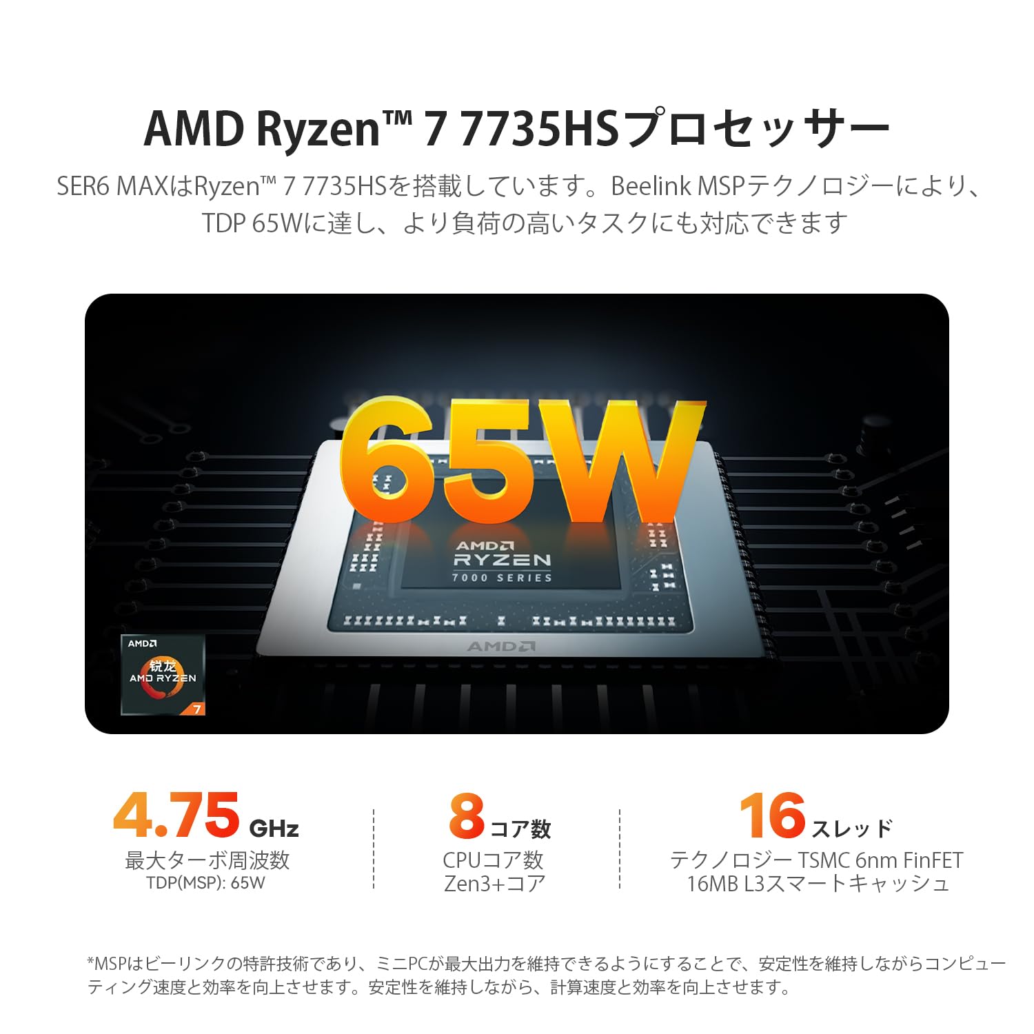 Amazon.co.jp: ミニPC Beelink SER6 MAX AMD Ryzen7 7735HS 8コア16
