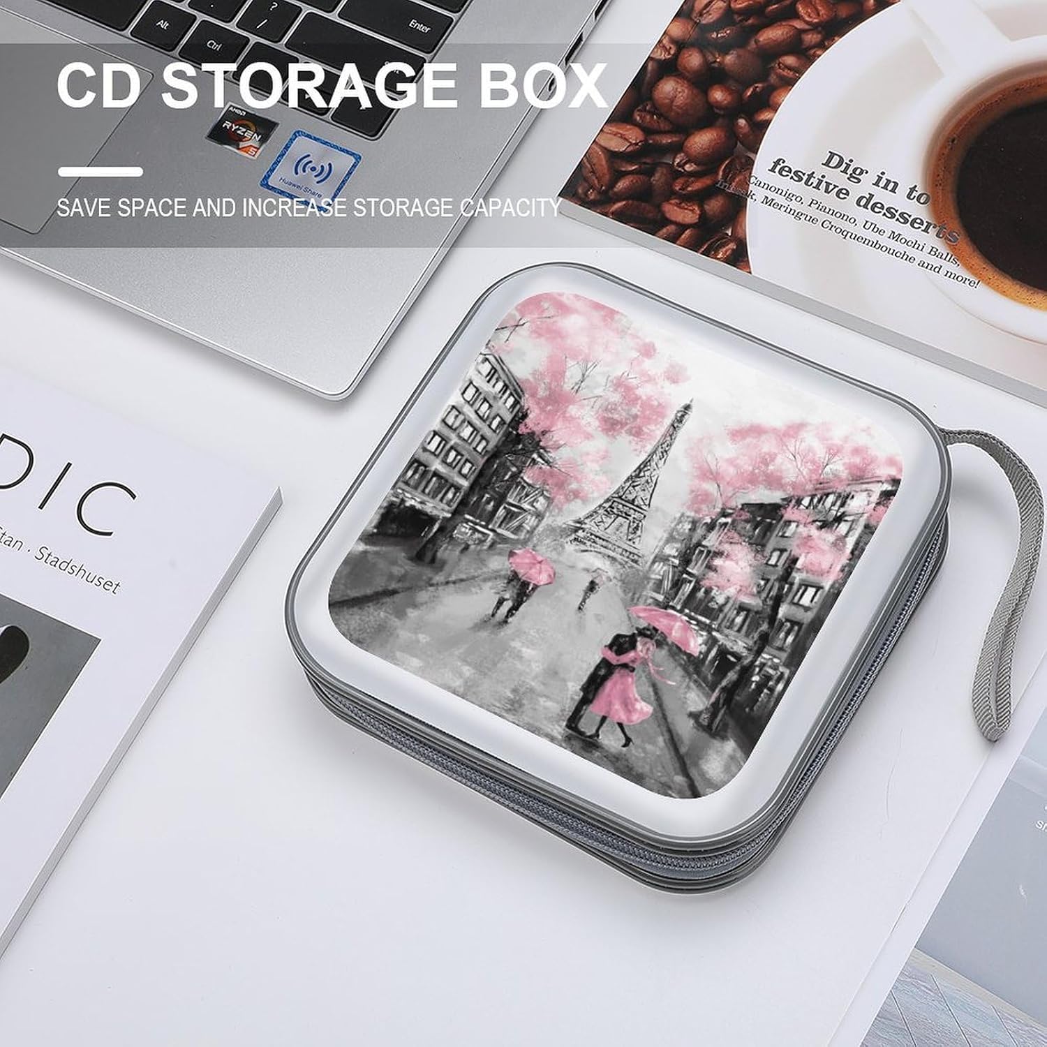 Oil Painting Paris Eiffel Tower CD Cases DVD Holder Storage Box Plastic Protection Case for Car Home Office Travel image 4