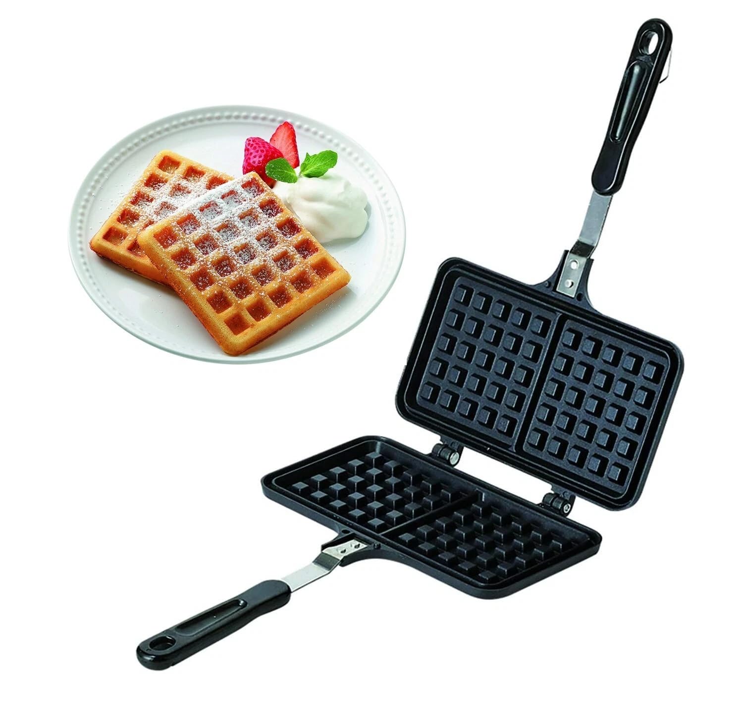 THW® Double Square French Egg Waffle Maker/Metal Waffle Mould/Waffle Pan Cake Mold-image-5