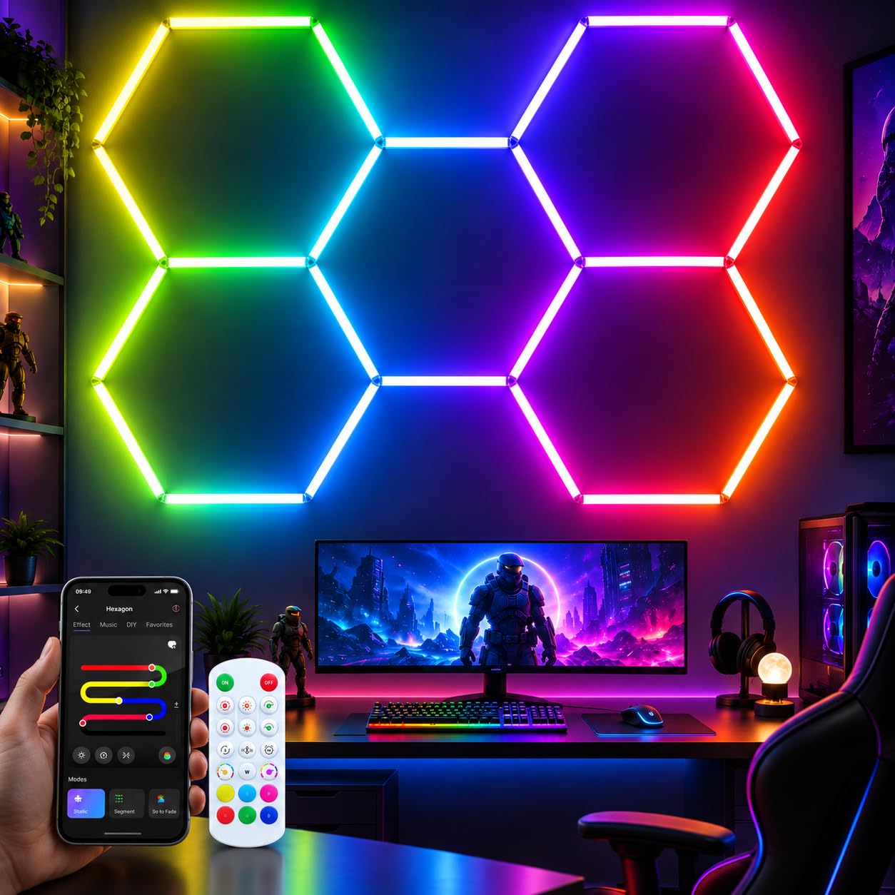 Photo 1 of CyanCliff RGB Hexagon LED Wall Lights - 5-Grid
