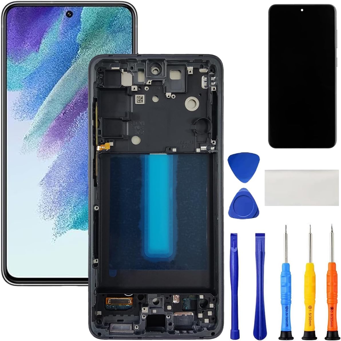 for Samsung Galaxy S21 FE 5G Screen Replacement with Frame Kit for Samsung S21 FE LCD SM-G990u G990u1 G990w G990B Touch Digitizer Display Assembly Screen with Tools 6.4 Inch Black