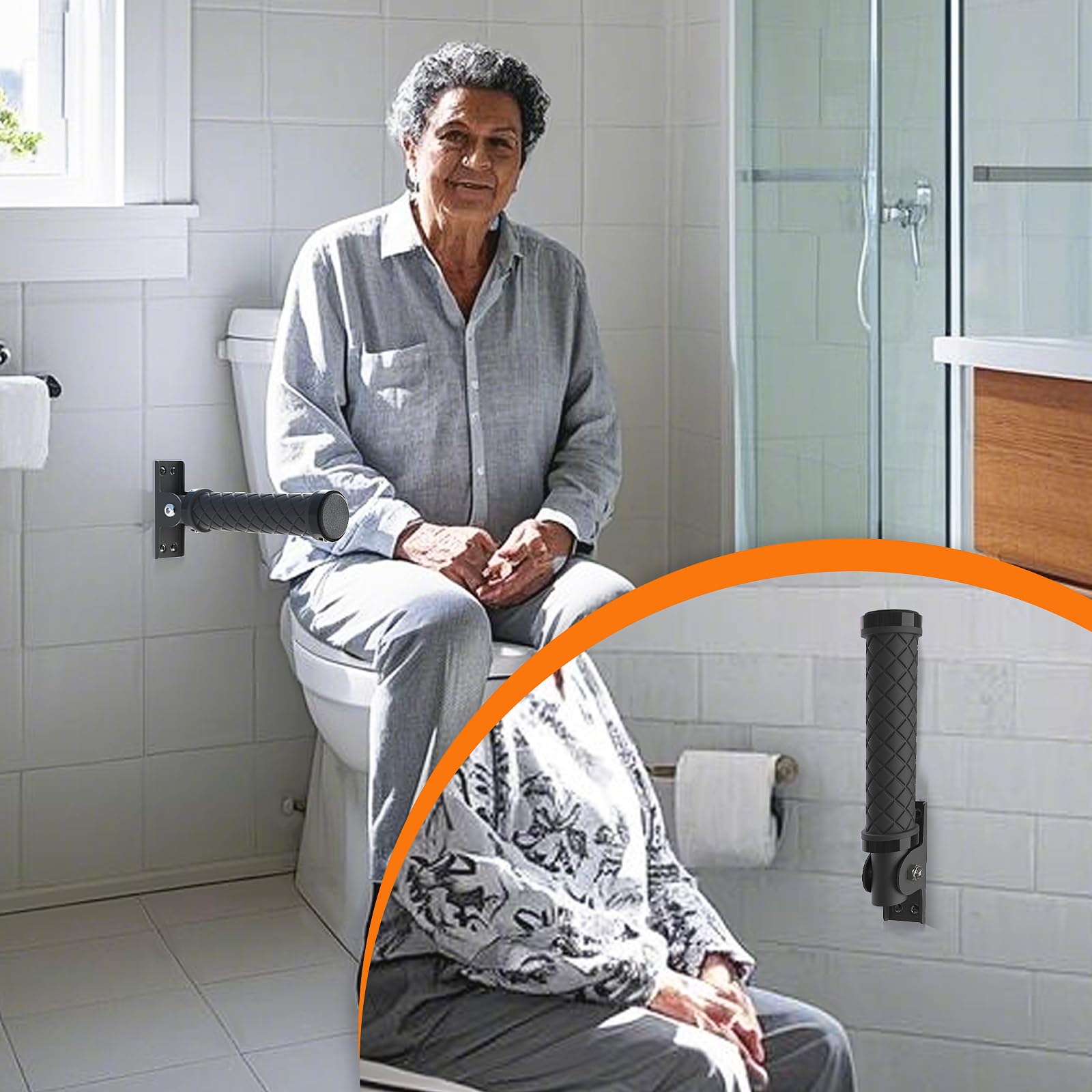 Barra de agarre abatible, mango de ayuda antideslizante para pared, puerta, escaleras, barras de seguridad para el hogar para personas mayores, ancianos, discapacitados, color negro