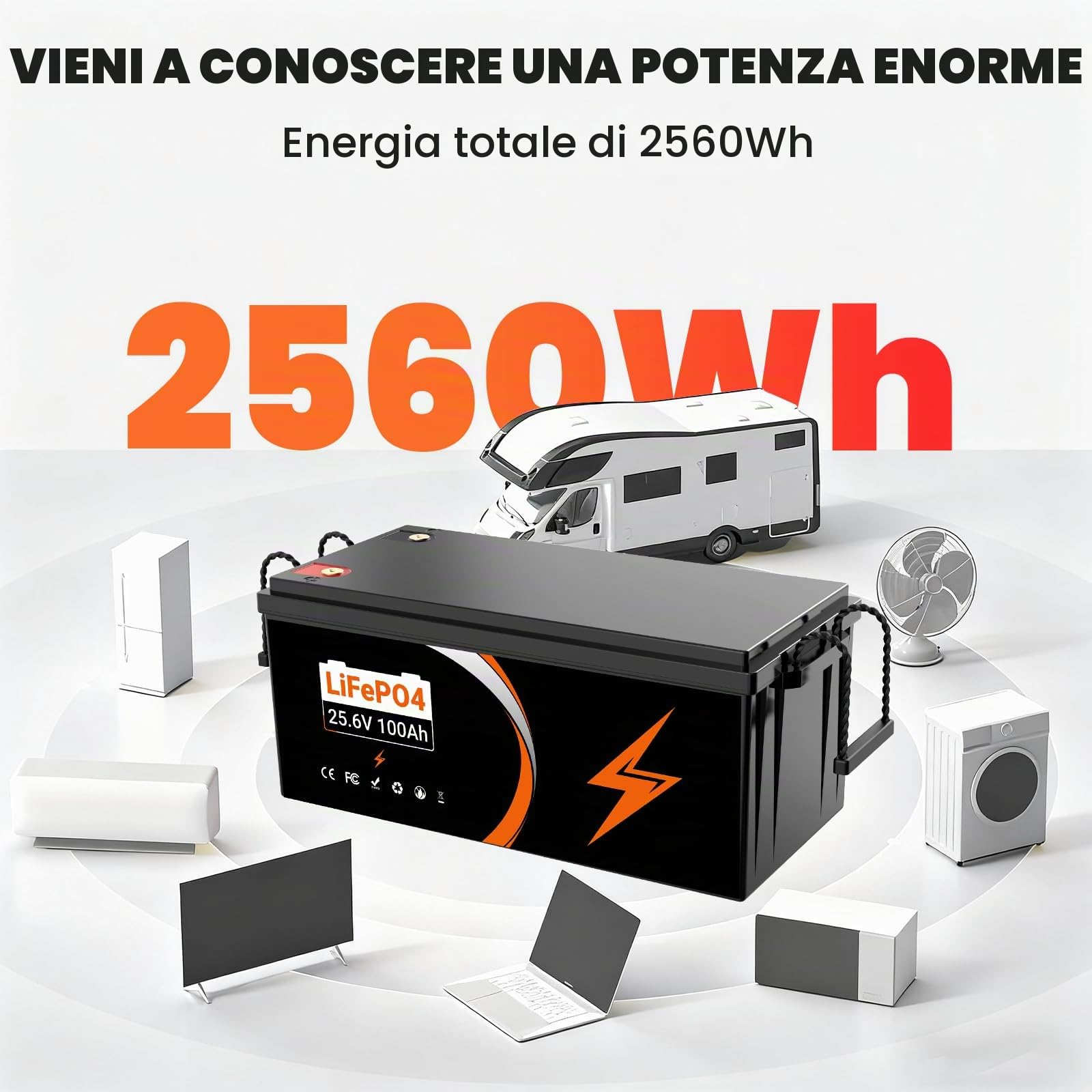 Batteria al litio 24V 100Ah LiFePO4- uscita massima 2560Wh | Batterie Lifepo4 perfetta per camper, pannelli solari, caravan, barche,Sistemi fuori rete