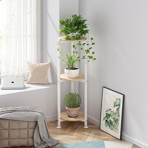 Miniatura 10 de Soporte para plantas de interior de 3 niveles de alto, de metal, para almacenamiento de plantas, múltiples para sala de estar, balcón, jardín, roble