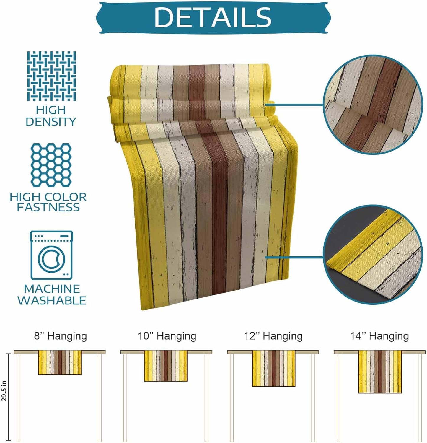 Yellow Brown Wooden Placemats Set of 4 with 72 Inches Long Table Runners, Vintage Rustic Farmhouse Wood Plank Linen Dining Table Runner Mats, Burlap Kitchen Autumn Tablerunner and Placemat Set