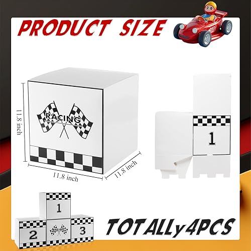 Miniatura 3 de Zhanmai 4 cajas grandes de fiesta de autos de carreras de 11.8 x 11.8 pulgadas, cajas a cuadros para decoración de cumpleaños, camión, temática de