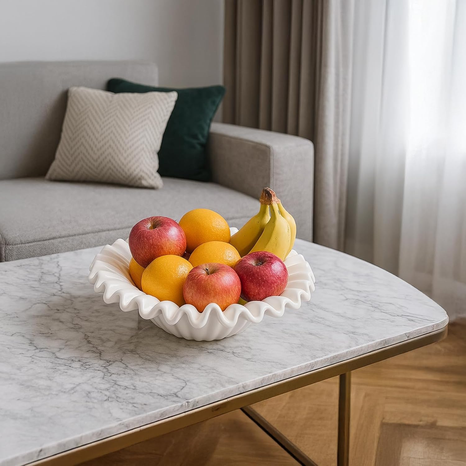 10.1 in / 25.7 Cm Wave-Shaped Ceramic Bowl, White Serving Dish, Elegant Modern Centerpiece for Home and Restaurant Decor, Long-Lasting, Easy Clean Kitchen Essential