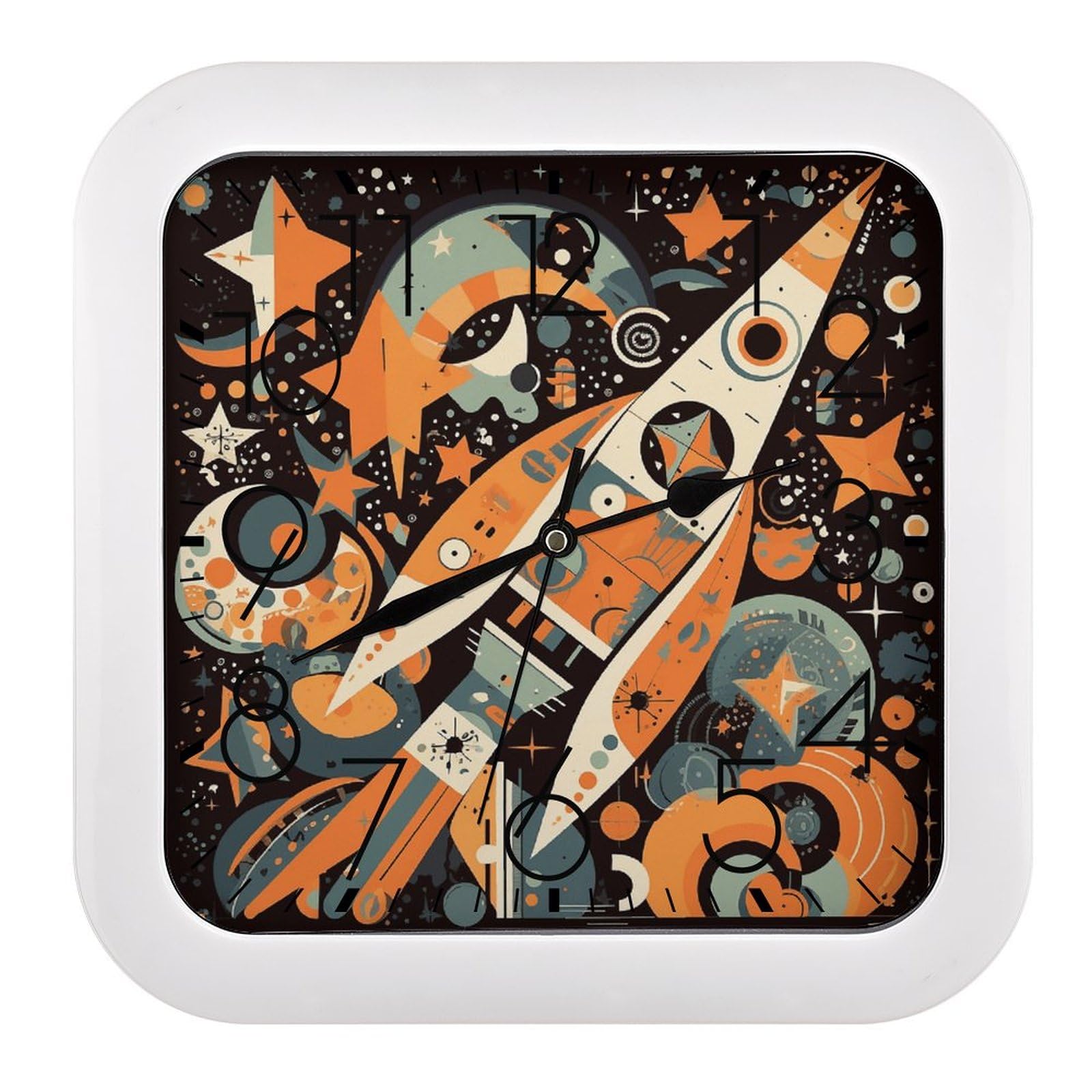 Horloge murale rétro fusée spatiale lune pour chambre et bureau