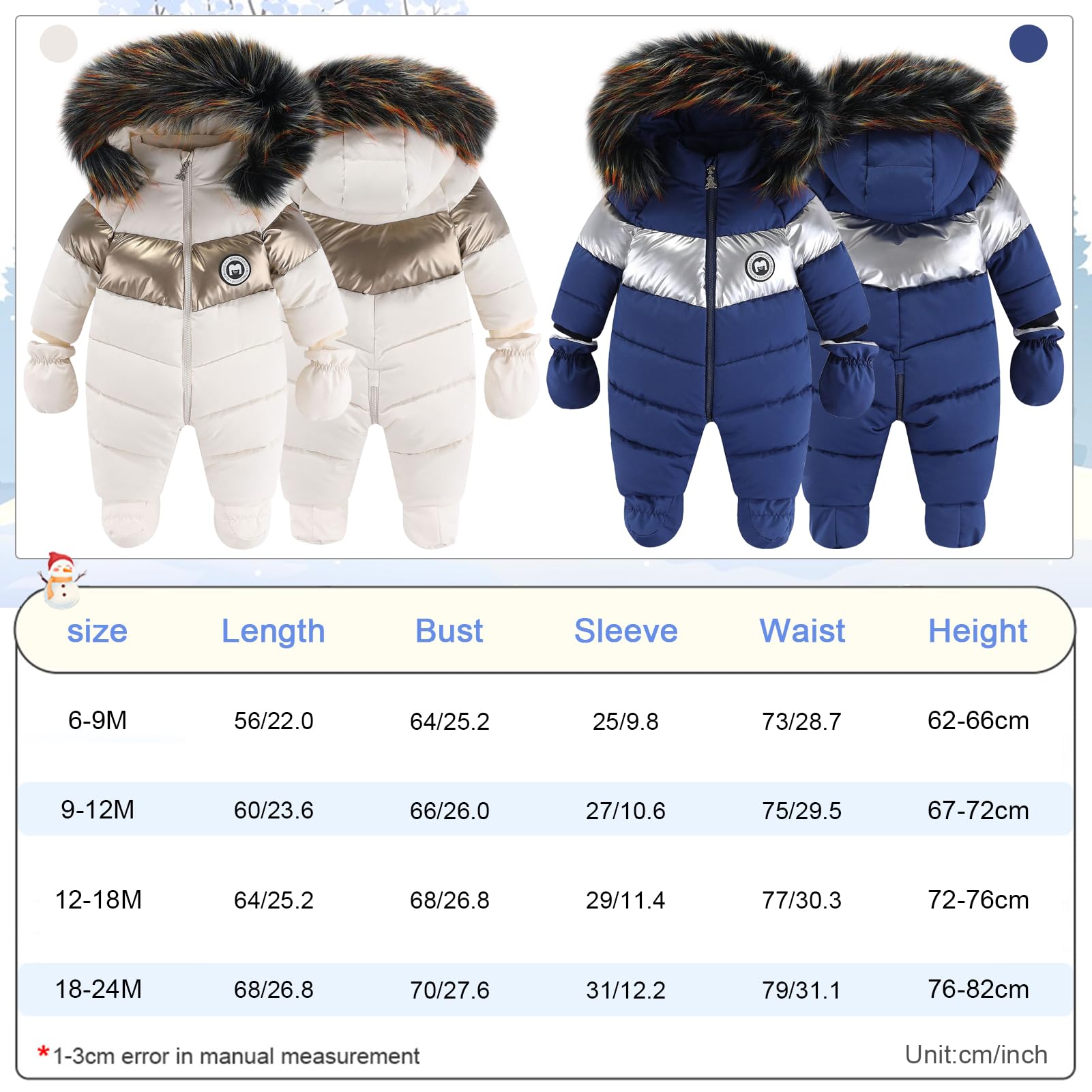 Combinaison de Neige Bébé Fille Polaire Épais Vêtements de Ski Garçon Chauds Coupe-vent avec Gants