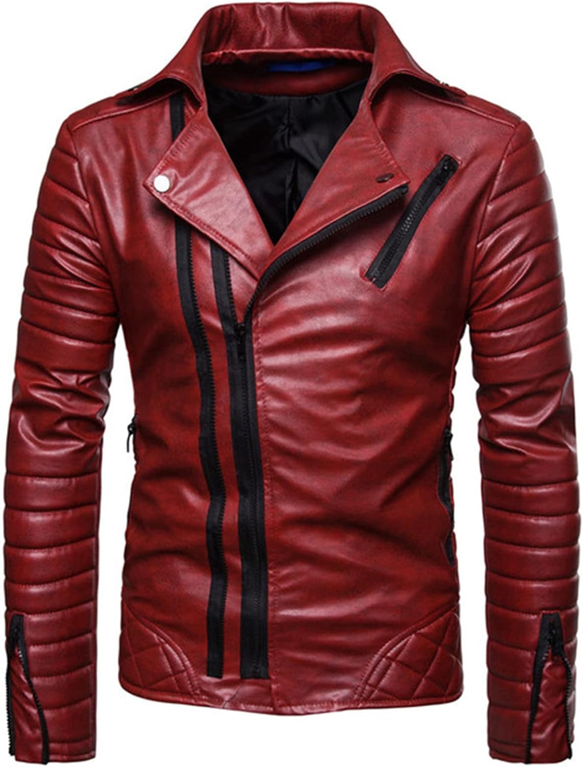 Mens Jacket Winter Cool Motorcycle Leather Jackets Mens Slim Faux Leather Zipper Jackets Coats