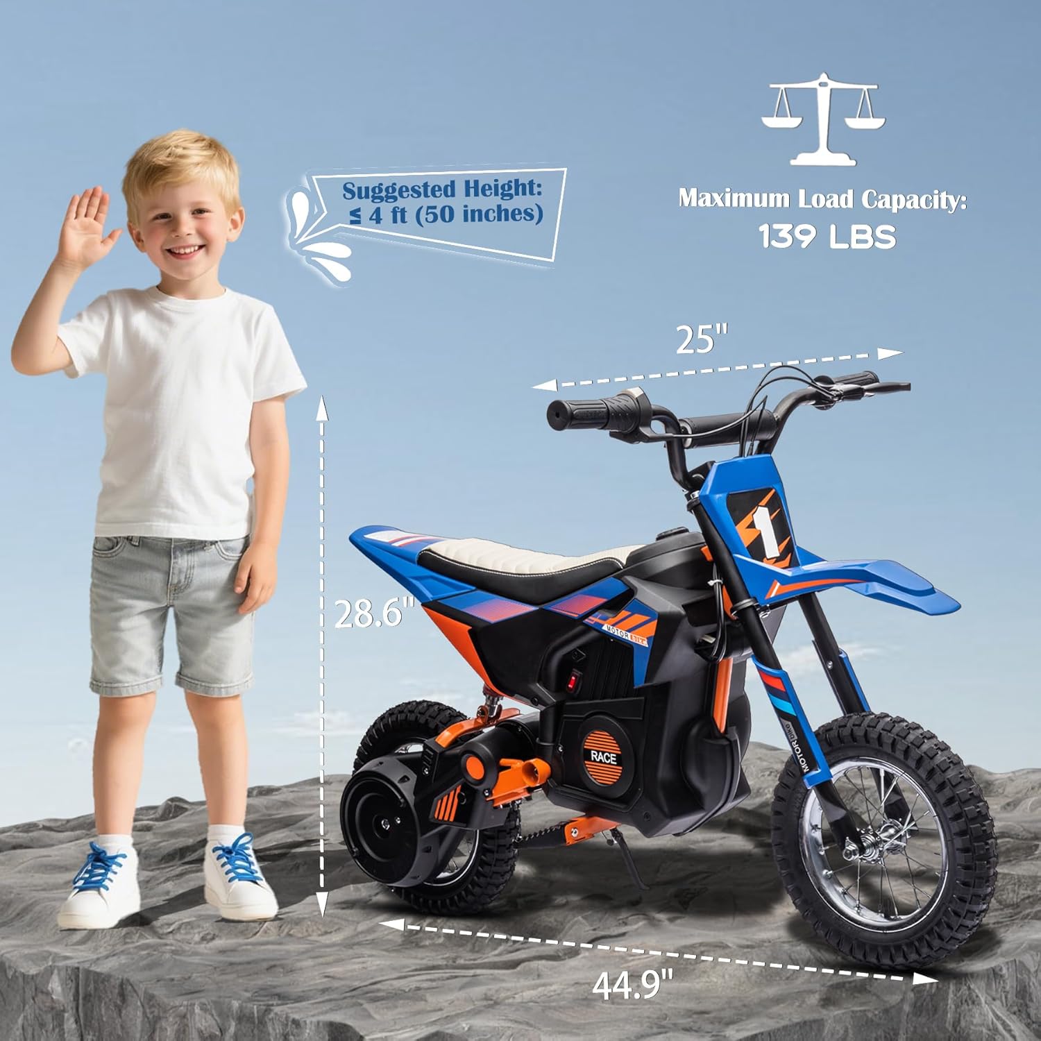 JoyWheel 24V 7Ah Electric Dirt Bike, 250W Electric Motorcycle for Kids, 14MPH Off-Road Motorcycle with Anti-Slip Tires (Blue)