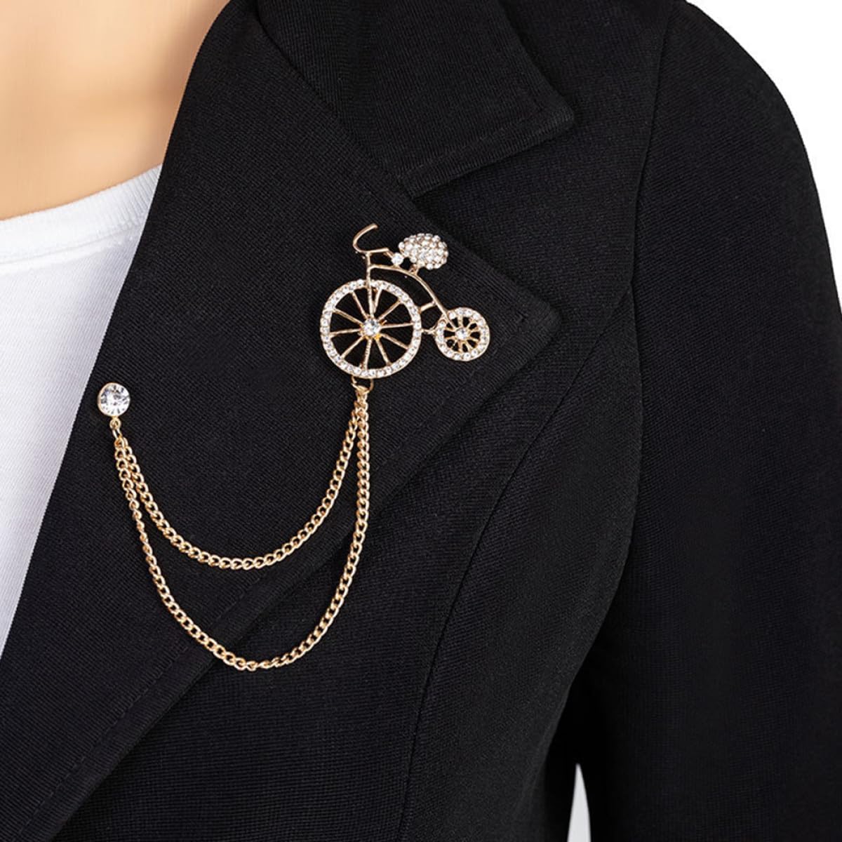 Ipetboom Diamond Bike Brooch and Chain Brooch Set, Gold and Silver Tone Rhinestone Pins for Women’s Clothing, Bag Decor, and Accessories image 4