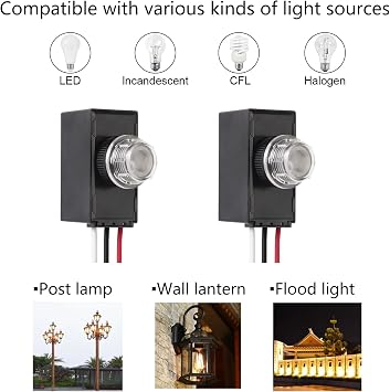 2 Pack Dusk to Dawn Sensor for Outdoor Lighting 120-277V, Photoelectric Switch Photocell Light Sensor
