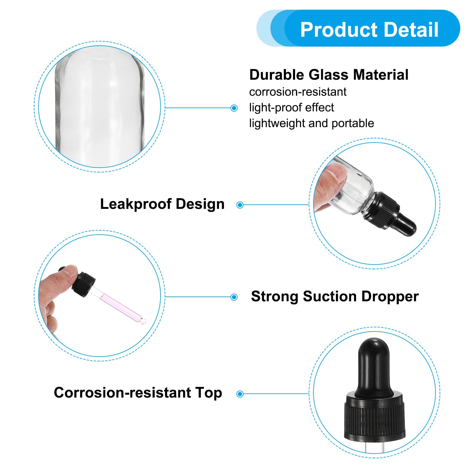 PATIKIL 30ml Glas-Tropfflasche 100 Stück Dichte Ätherische Öle testen Flüssigkeit Parfüm Behälter Mit Pipette Etiketten Trichter Für Aufbewahrung Zuhause Reisen Klar
