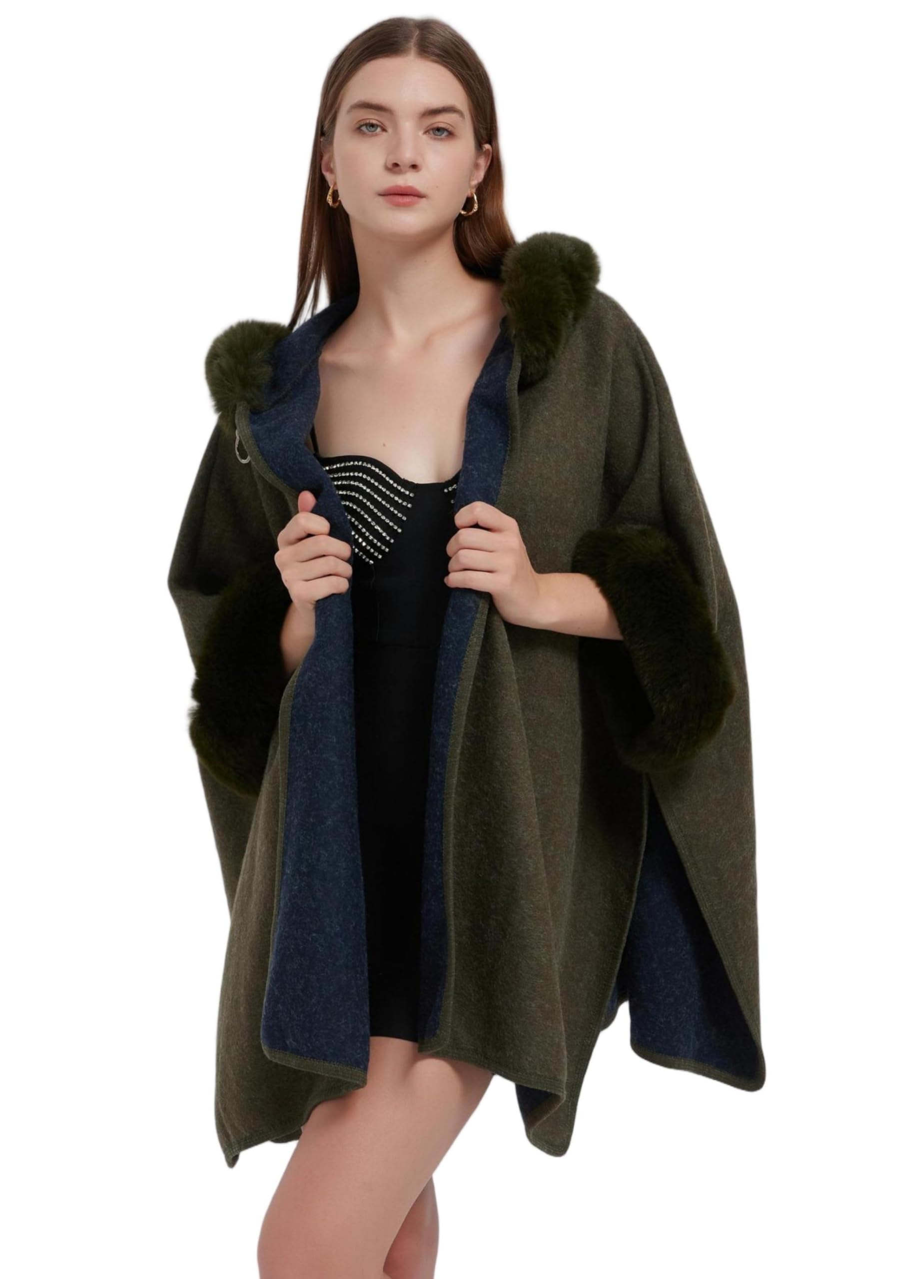 Women's Cardigan Shawl Cape Cloak Winter Warm Hoodie Cardigan Coat