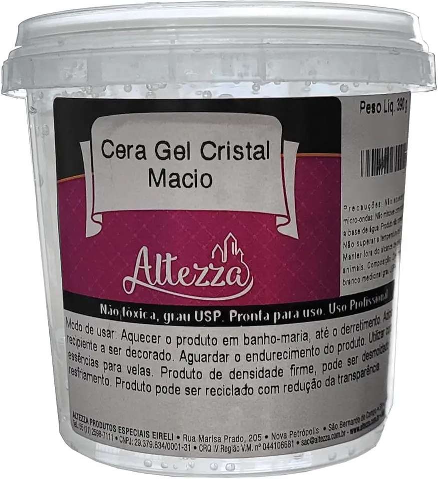 Cera Gel Macio Pote 390g (Cera Gel Macio) Altezza Vela Parafina Gel Cristal Macia Transparente = 450ml