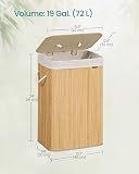 SONGMICS Laundry Basket with Lid 72L Bamboo Foldable Laundry Basket with Removable Washable Bag Handles for Laundry Room Bedroom LCB10Y - 5