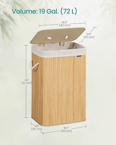 SONGMICS Laundry Basket with Lid 72L Bamboo Foldable Laundry Basket with Removable Washable Bag Handles for Laundry Room Bedroom LCB10Y - 5