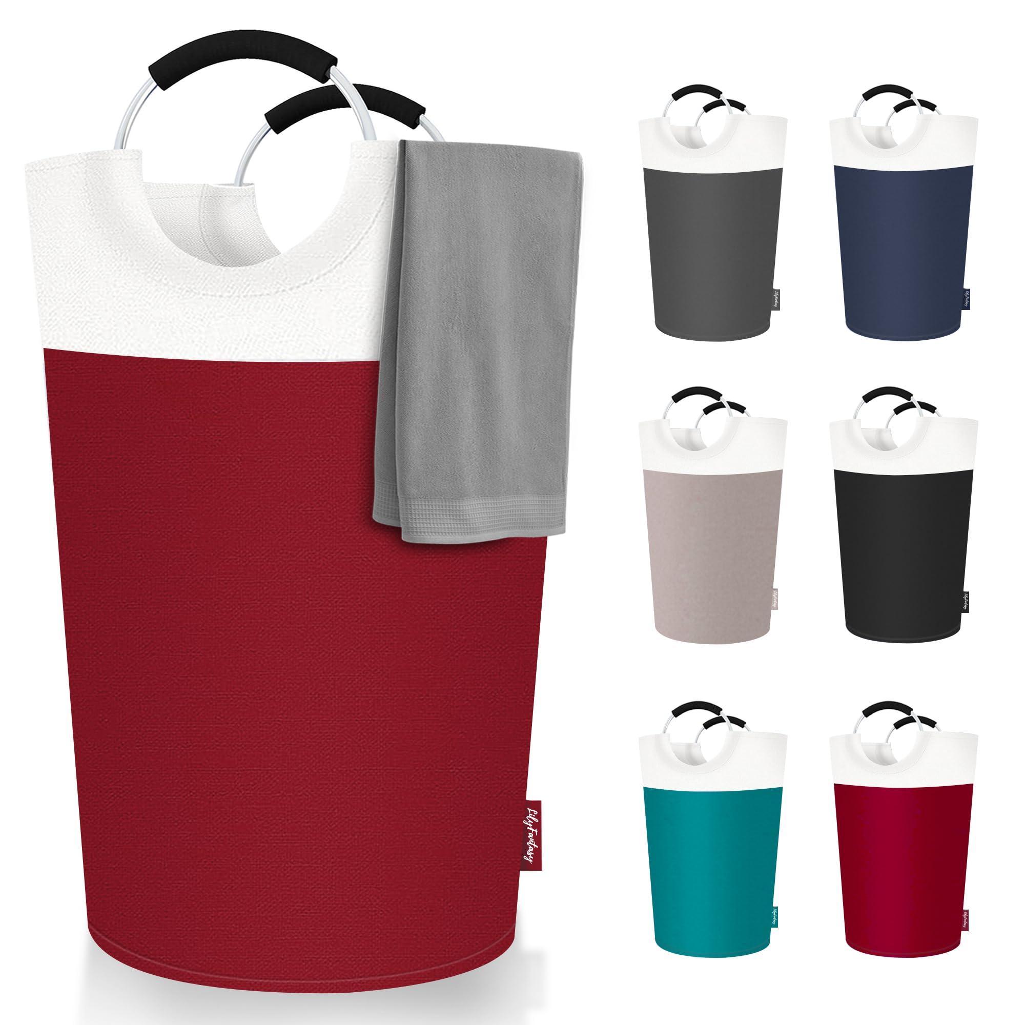 LilyFantasy 125L Laundry Basket, Collapsible Laundry Hamper with Padded Handles, Waterproof Laundry Bag, Tall Clothes Hamper Stand Up Well, Foldable Laundry Baskets for Easy Storage(Red)