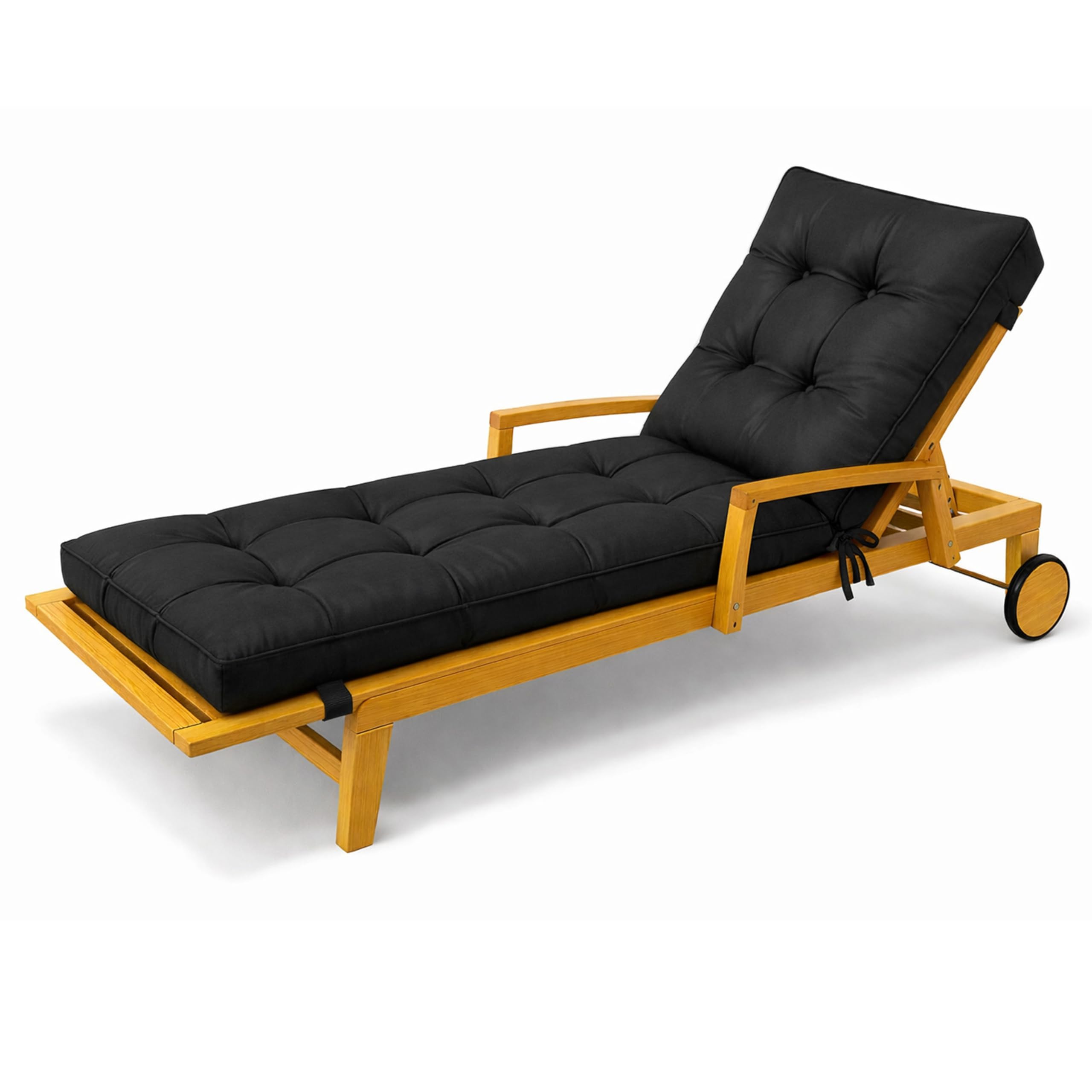 POKAR Sun Lounger Cushion 200x60x13 cm | Water Repellent Outdoor Lounger Pad | Quilted Cushion for Deck Chair and Sunbed | Perfect for Patio, Garden or Pool | OEKO-TEX | Made in EU | Black