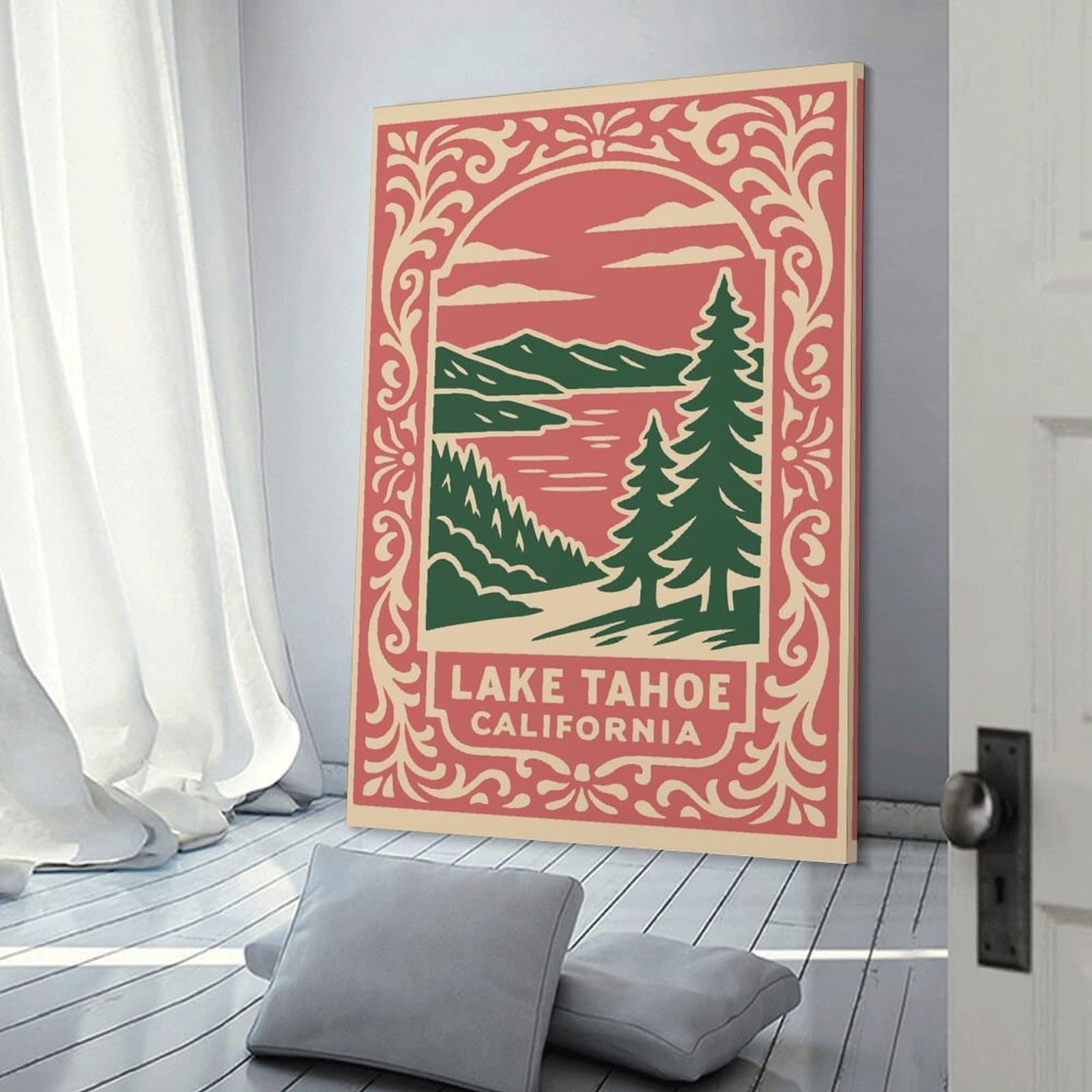 Junmoney Lake Tahoe California Vintage Canvas Wall Decor, 20x30inch(50x75cm), for New Homes, Bedrooms Or Workspaces, Gift Idea for Housewarming And Birthdays