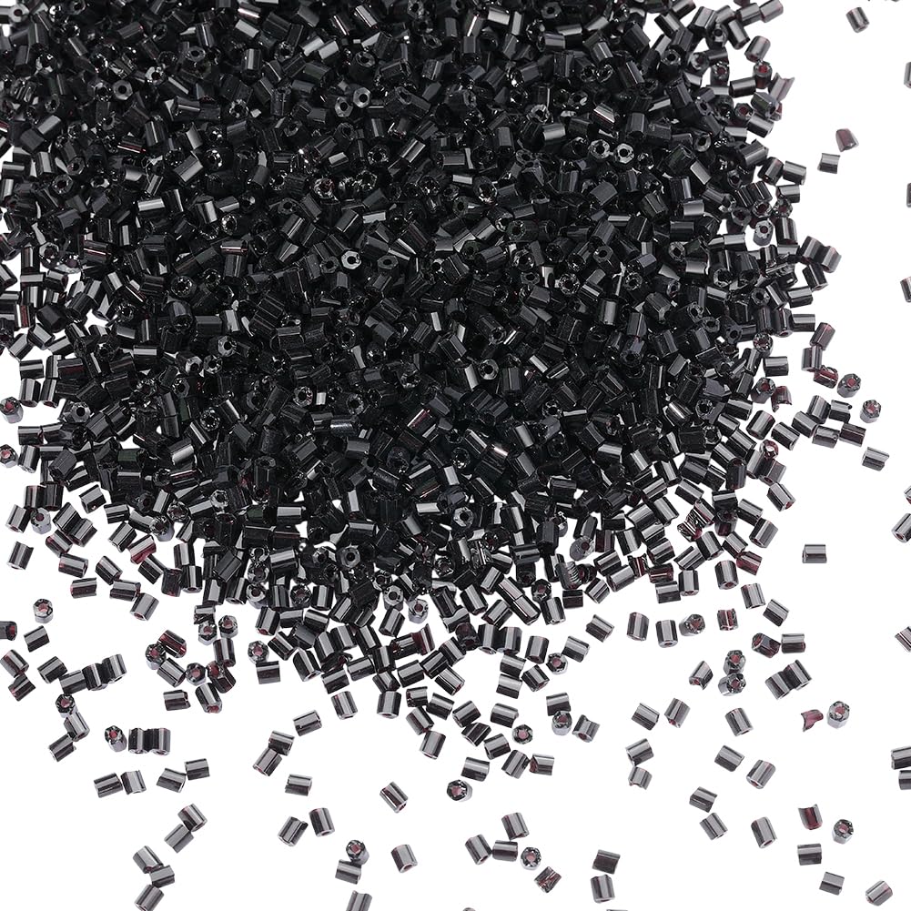 1 Box 90g 2x3mm Black Glass Bugle Seed Beads with Hole Small Mini Tube Cylinder Embroidery Luster Tiny Spacer Loose Bead Bulk for Jewellery Making Bracelets Necklace Earrings DIY Craft