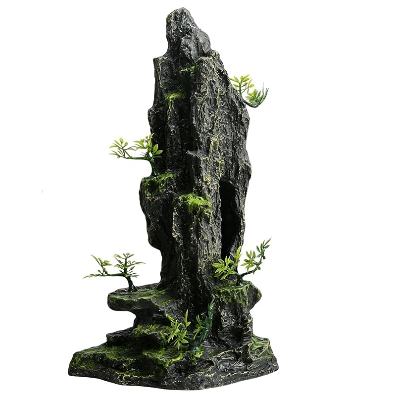 Enfeite para aquário em resina com caverna e design de montanha Saim, aprox. 36,6 cm