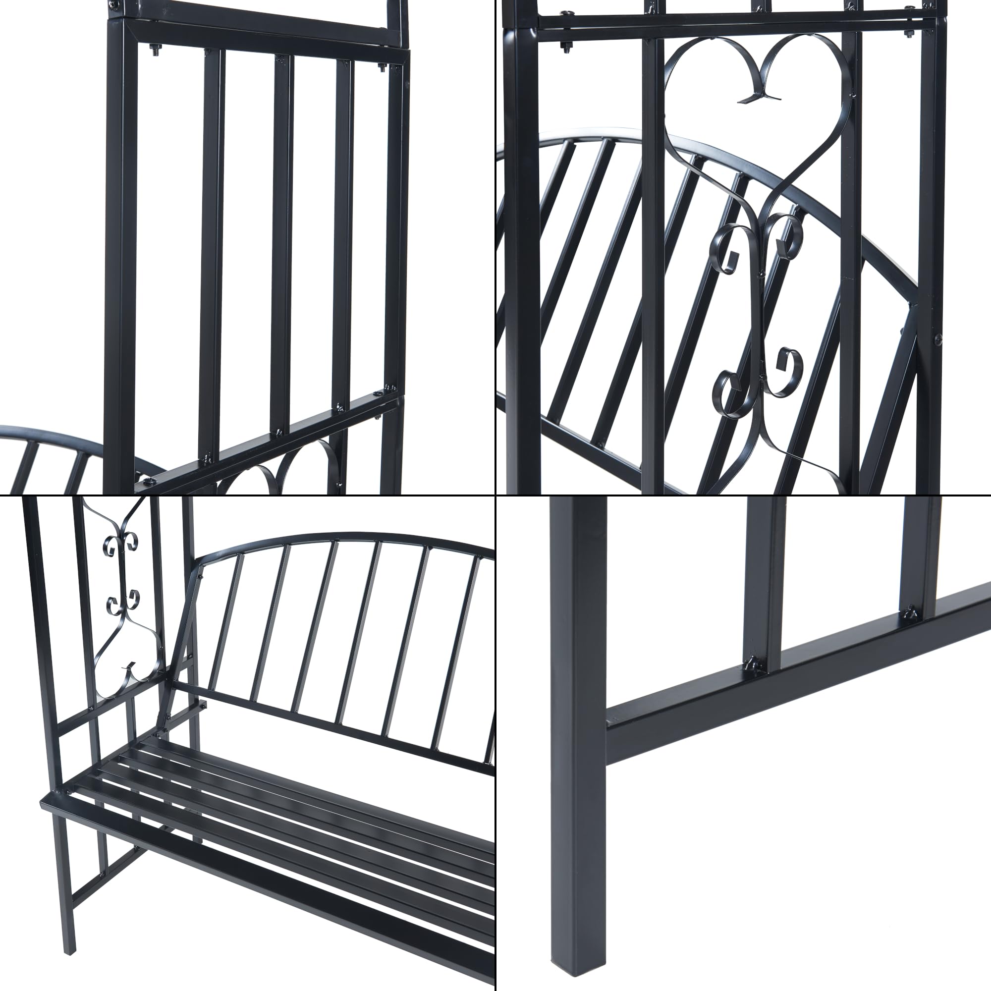 Arche à Rosiers Avec Banc Barile Acier 205 X 114 X 55 Cm Noir Casa Pro