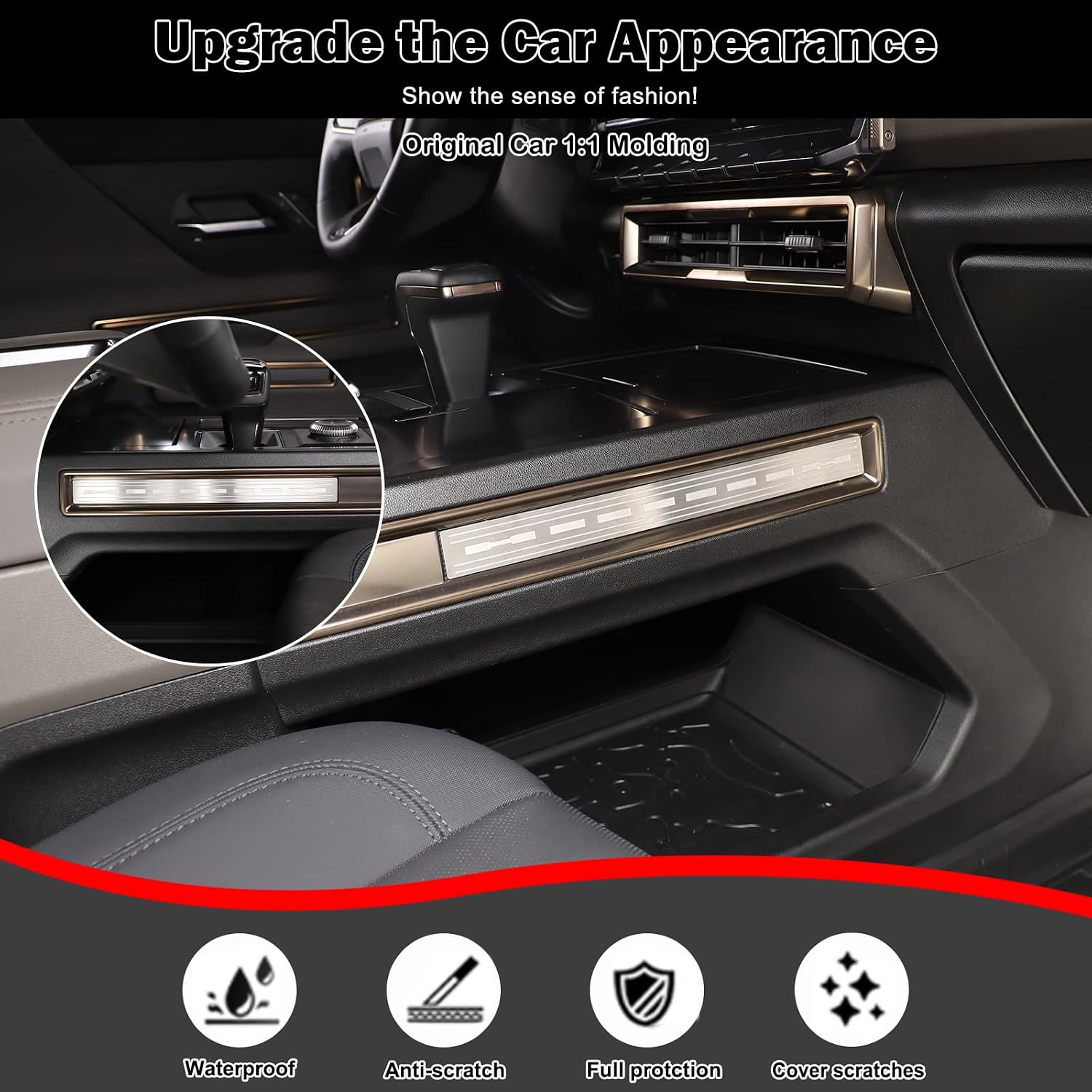for Hummer EV Accessories Center Console Gear Shift Panel Side Strip Cover Trim for 2022-2024 2025 Hummer EV SUV Pickup Stainless Gear Shifter Box Side Panel Protect Strip Cover (Silver)