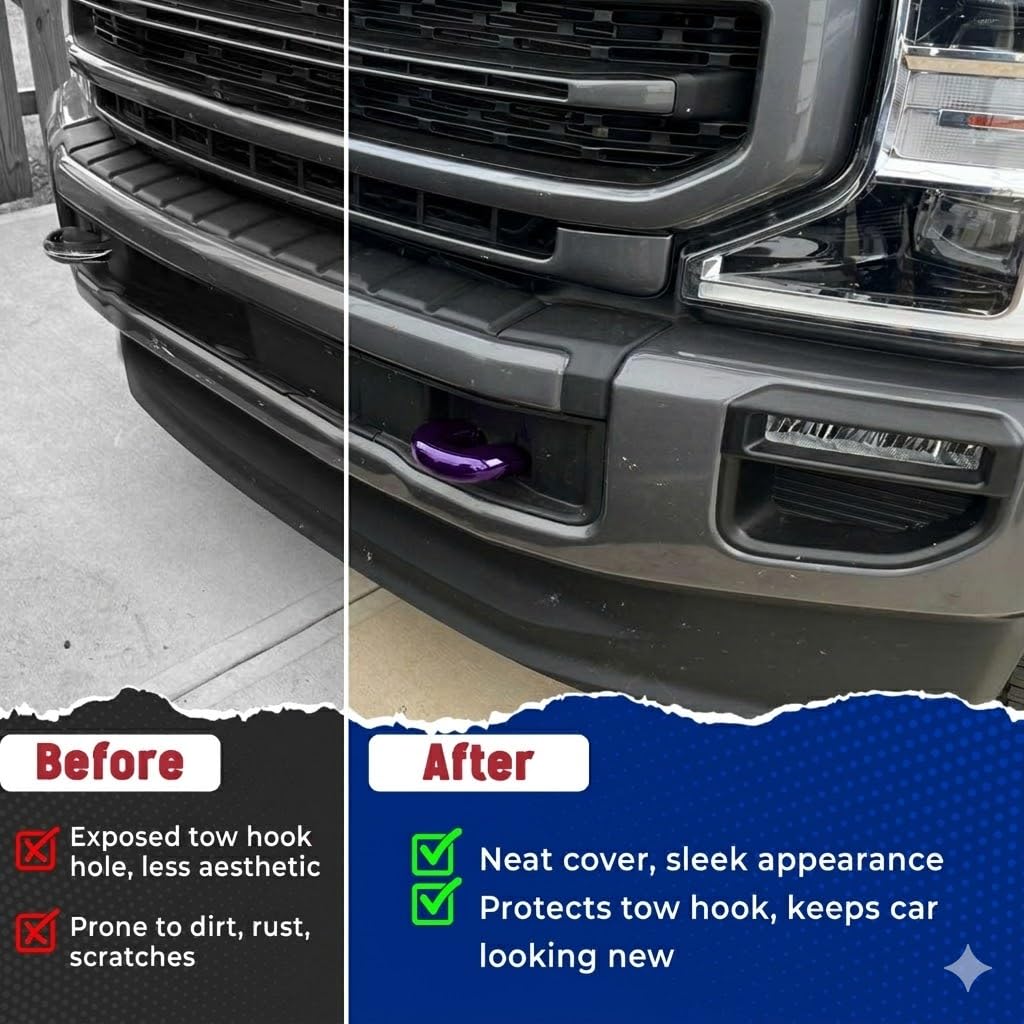 Fundas de gancho de remolque compatibles con accesorios Super Duty F250 F350 F450 2017 2018 2019 2020 2021 2022 2023 2024 2025 2026 - Diseño mejorado, goma de silicona, instalación gratuita (morado)