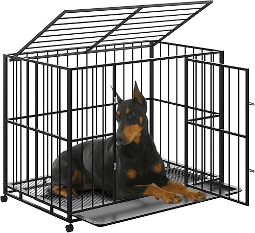 Miniatura 8 de Jaula para perros de acero inoxidable indestructible de alta resistencia para razas grandes, a prueba de escape, resistente a las masticaciones,