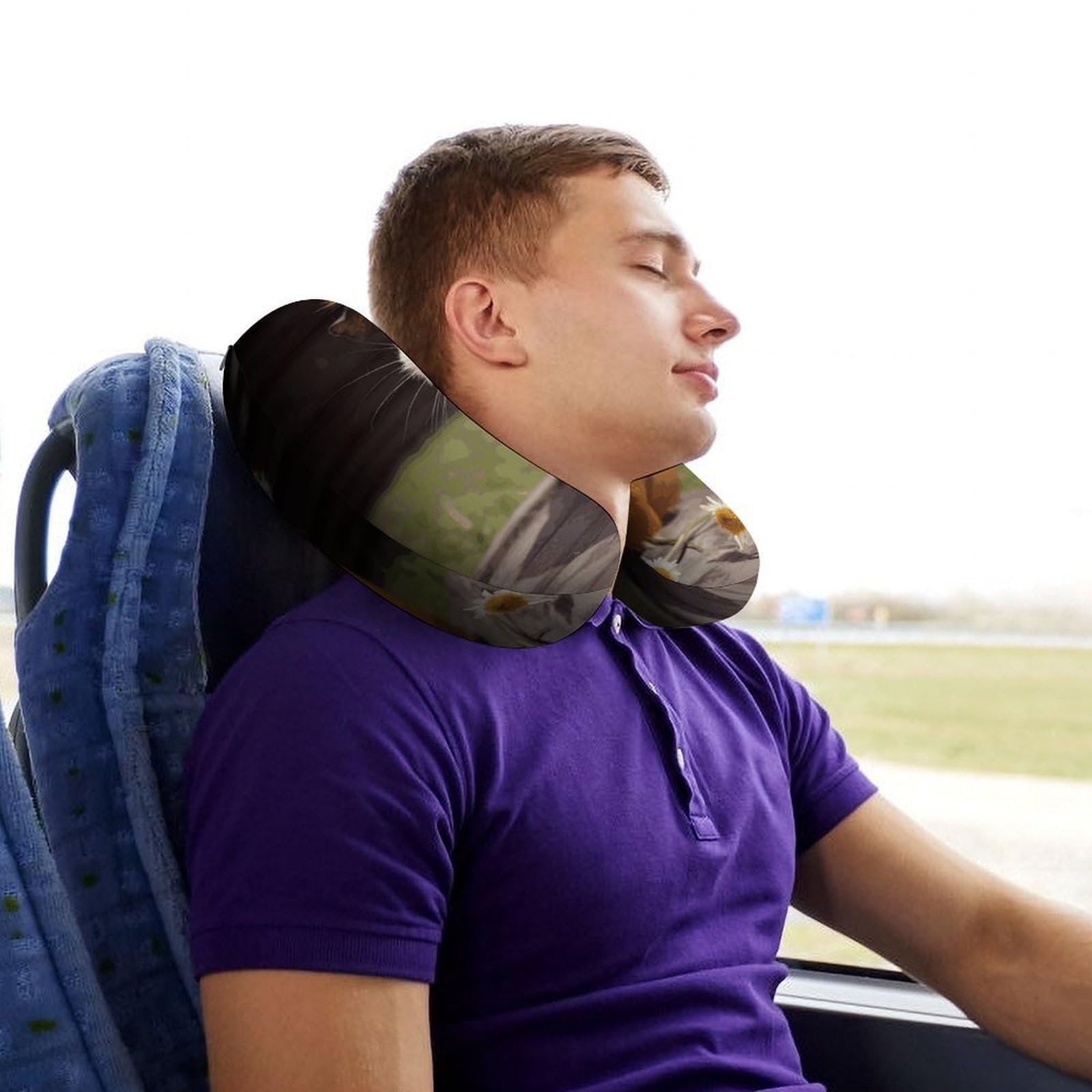 Sonriente (5) almohada en forma de U, núcleo de almohada de espuma viscoelástica, cojín, proporciona apoyo para el cuello, almohada de viaje, adecuada para aviones, coches, hogares y oficinas