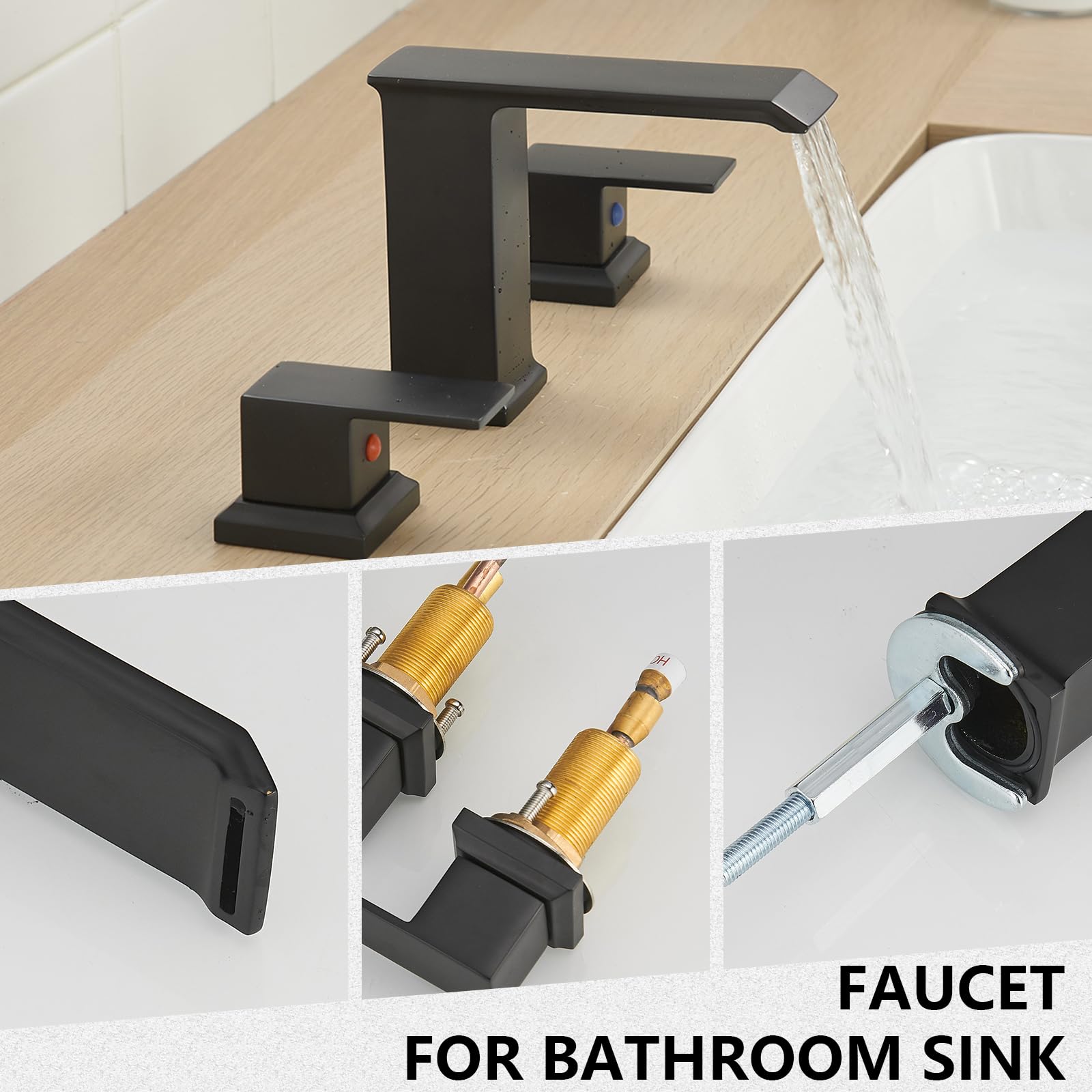 BATHLAVISH Wasserhahn Für Waschtisch – Chrom, Wasserfall-Auslauf, 2 Griffe, 3-Loch-Montage, Mit Ablaufgarnitur, Für 20,3–40,6 Cm Lochabstand
