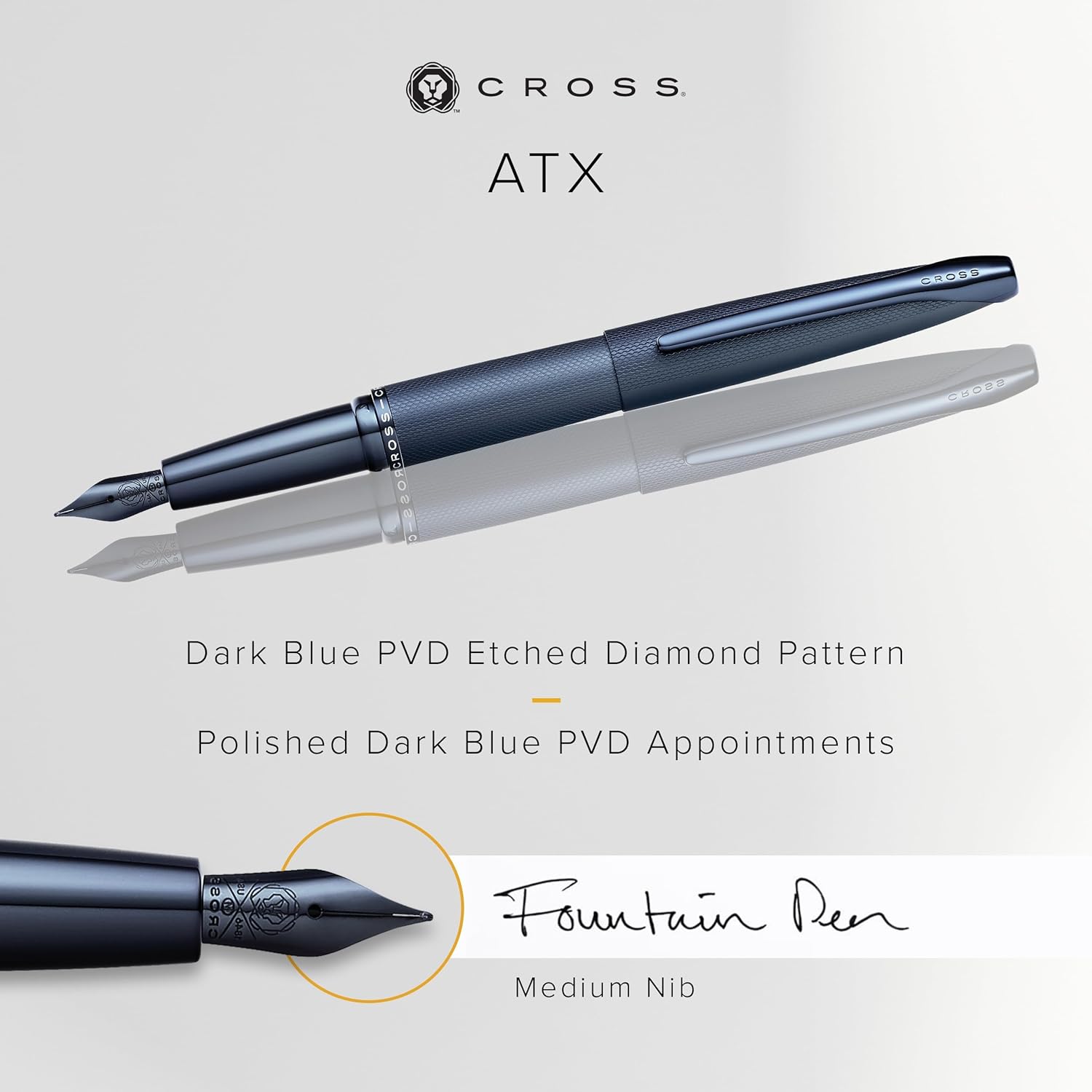 Cross ATX Sandblasted Dark Blue Stainless Steel Medium Nib Fountain Pen - Refillable Pen for Smooth Writing - Black Ink - Comfortable Grip - Long-Lasting - Professional Office Supplies