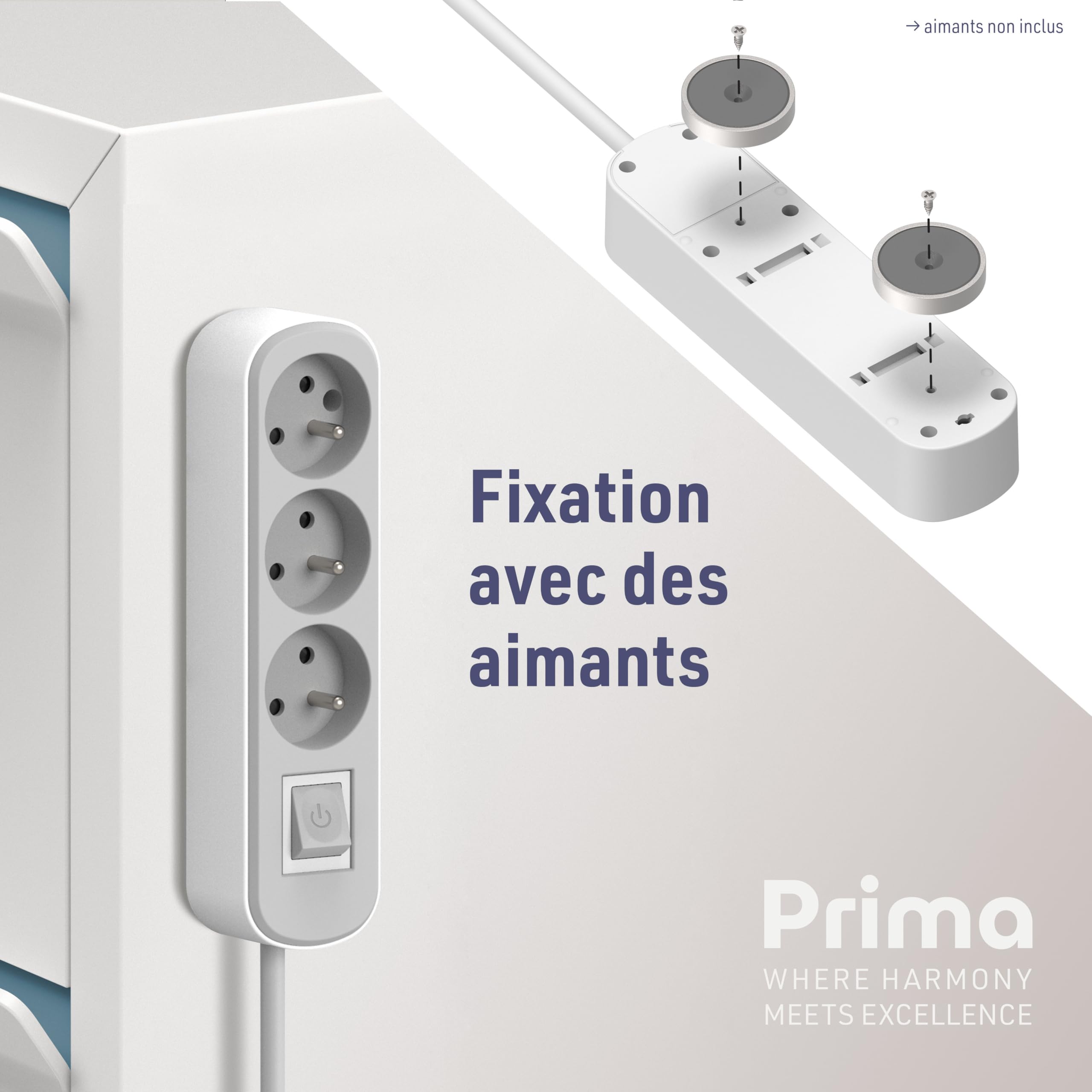 Electraline 32020 Listwa zasilająca Prima 3-gniazdkowa 16 A z przełącznikiem, kabel H05VV-F 3G1,5 mm², przekrój, długość 3 m, biało-szary
