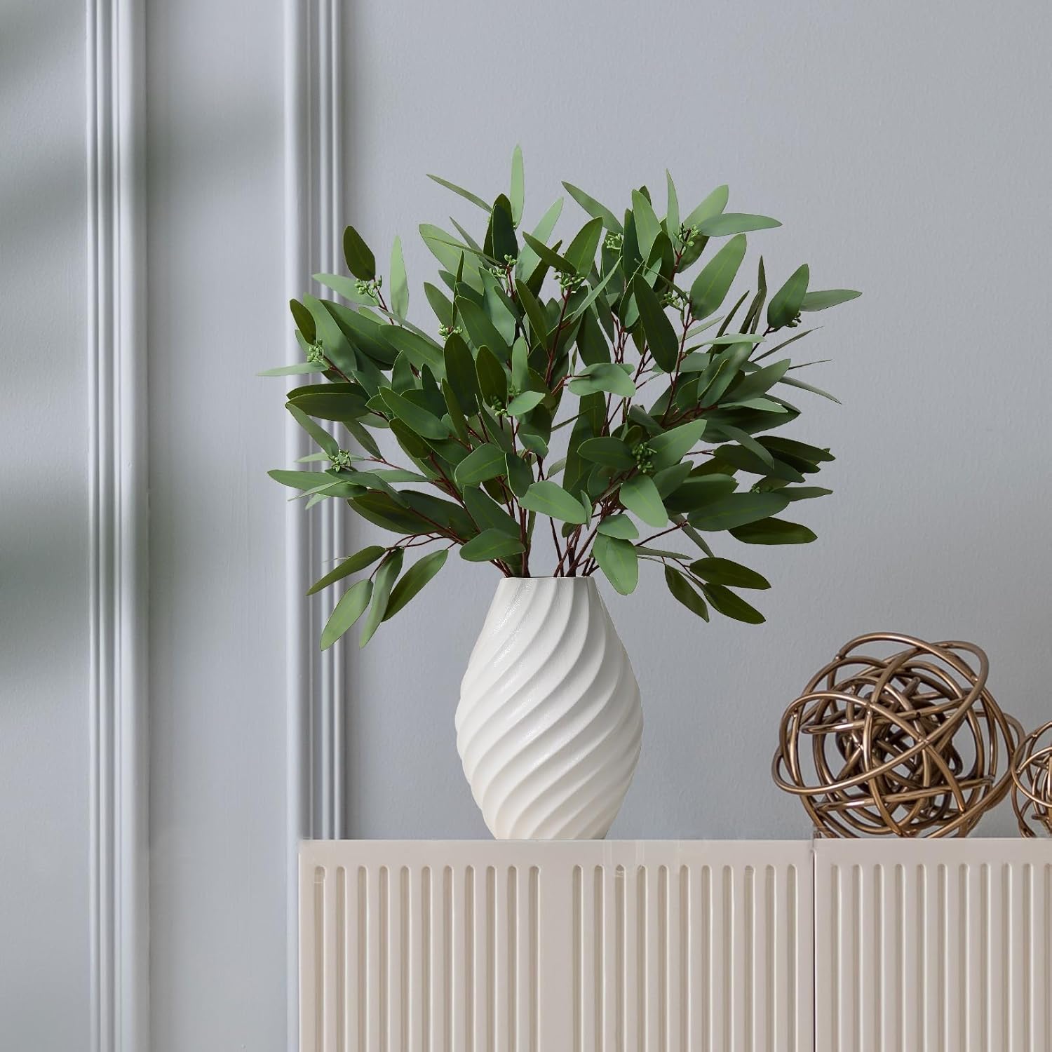 Ziwon Artificial Eucalyptus Stems, Real Touch Faux Greenery for Vase Decor, Realistic Fake Eucalyptus Branches，32 inches, 4 Packs