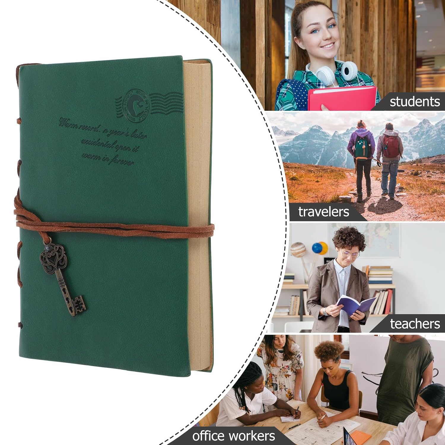 MOLUCKFU Retro Vintage Faux Leather Notebook with Strap, Small Green Pocket Journal for Travel and Daily Writing, Personal Journal for Men and Women