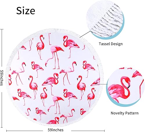 Miniatura 4 de Toalla de playa redonda grande con borlas de microfibra, de secado rápido, sin arena, gruesa toalla de playa blanca, manta de playa, manta de playa