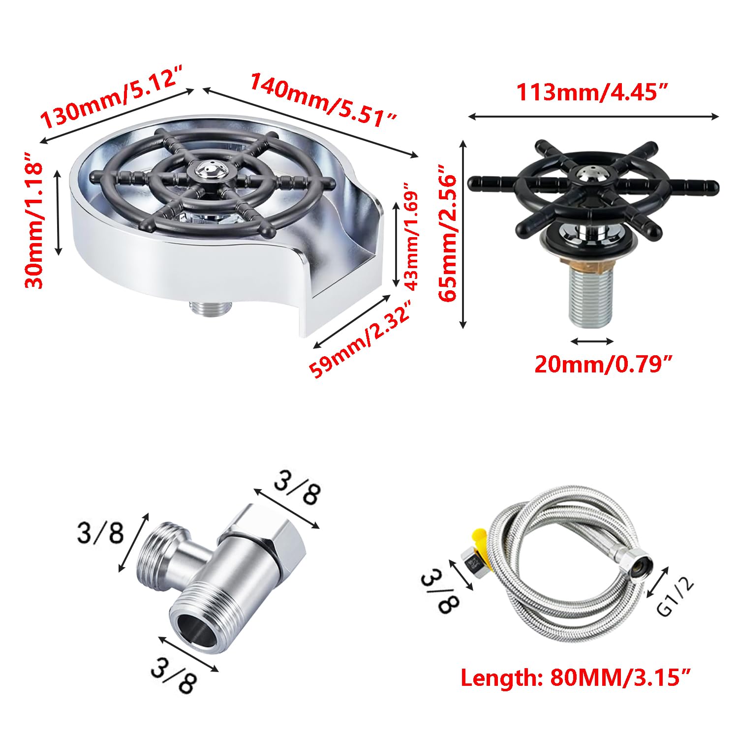Qrity Rinceur de Verre pour Évier de Cuisine, Rince Verre Evier, Laveuse Automatique De Tasses, Lave-Tasses pour la Maison, Le Restaurant et Le Bar, Argent