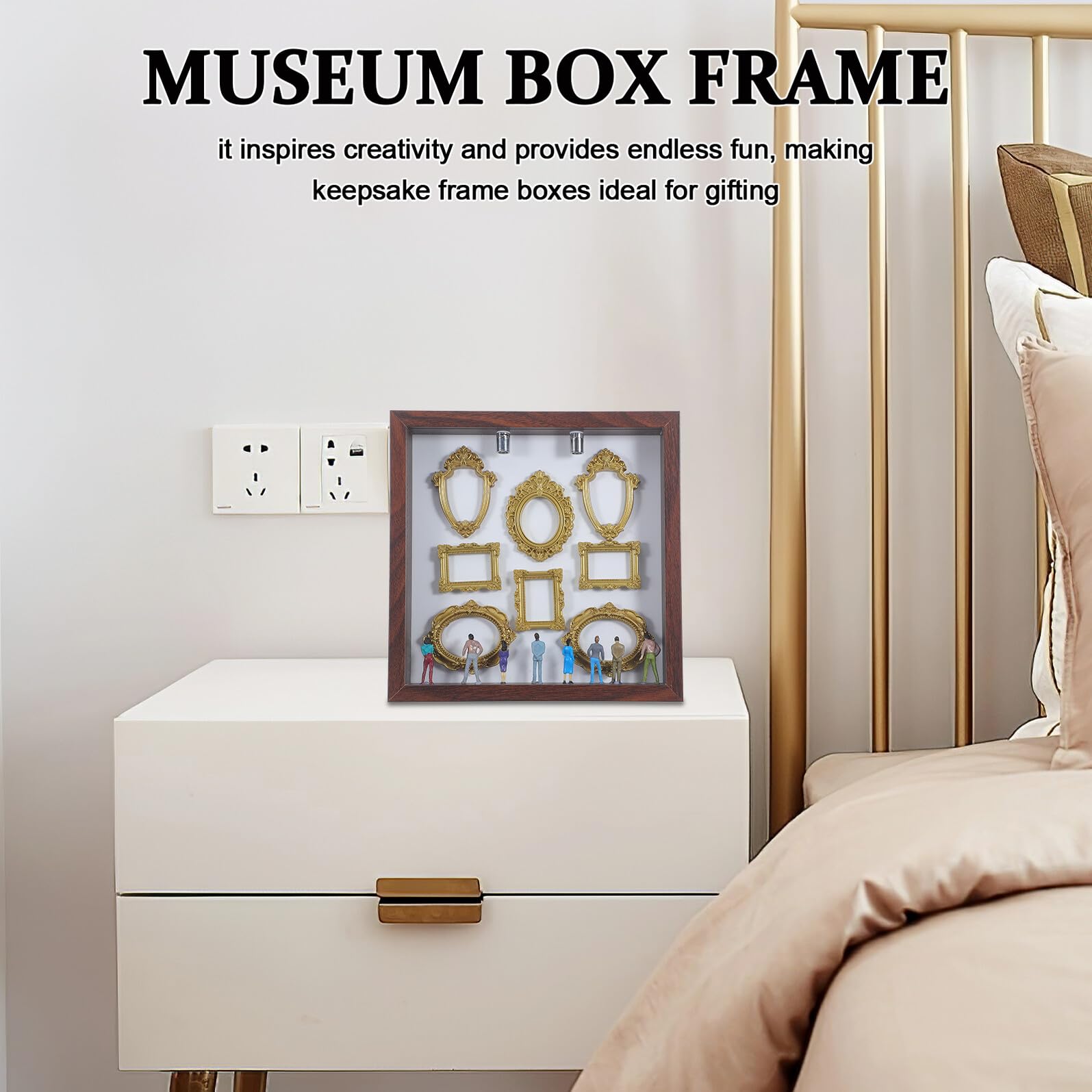 Mini Muzealne Pudełko Ramka Do Zdjęć z Figurkami Drewniane Shadow Box Do DIY Przenośna Dekoracja Pamiątkowa Kolorze Jasnobrązowym