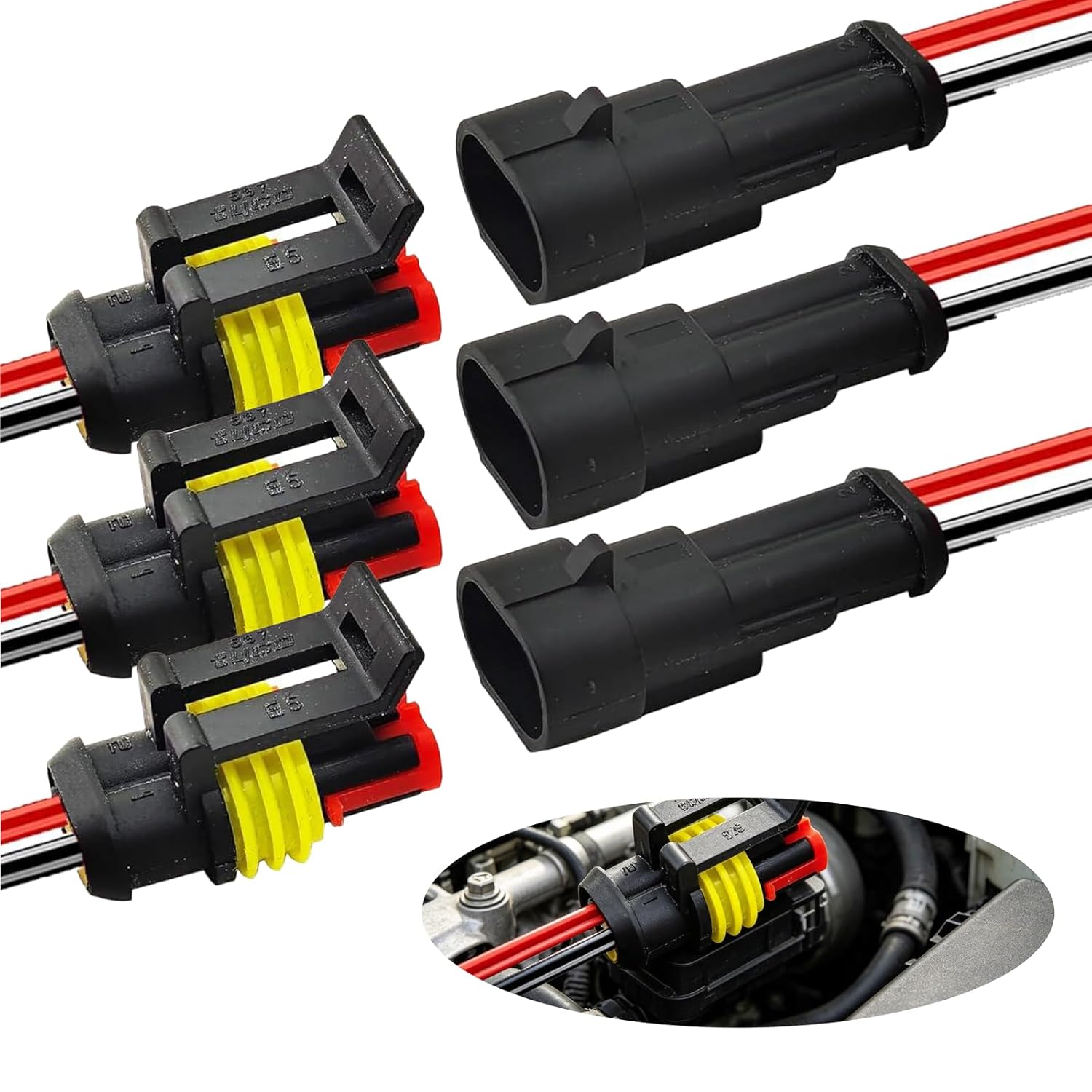 2 Pin Waterproof Electrical Connector, Male to Female 12V Quick Connect, for Car, Marine, Motorcycle - 3 Pack