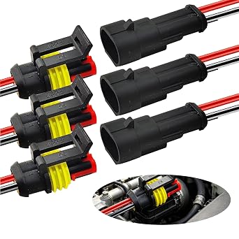 2 Pin Waterproof Electrical Connector, Male to Female 12V Quick Connect, for Car, Marine, Motorcycle - 3 Pack