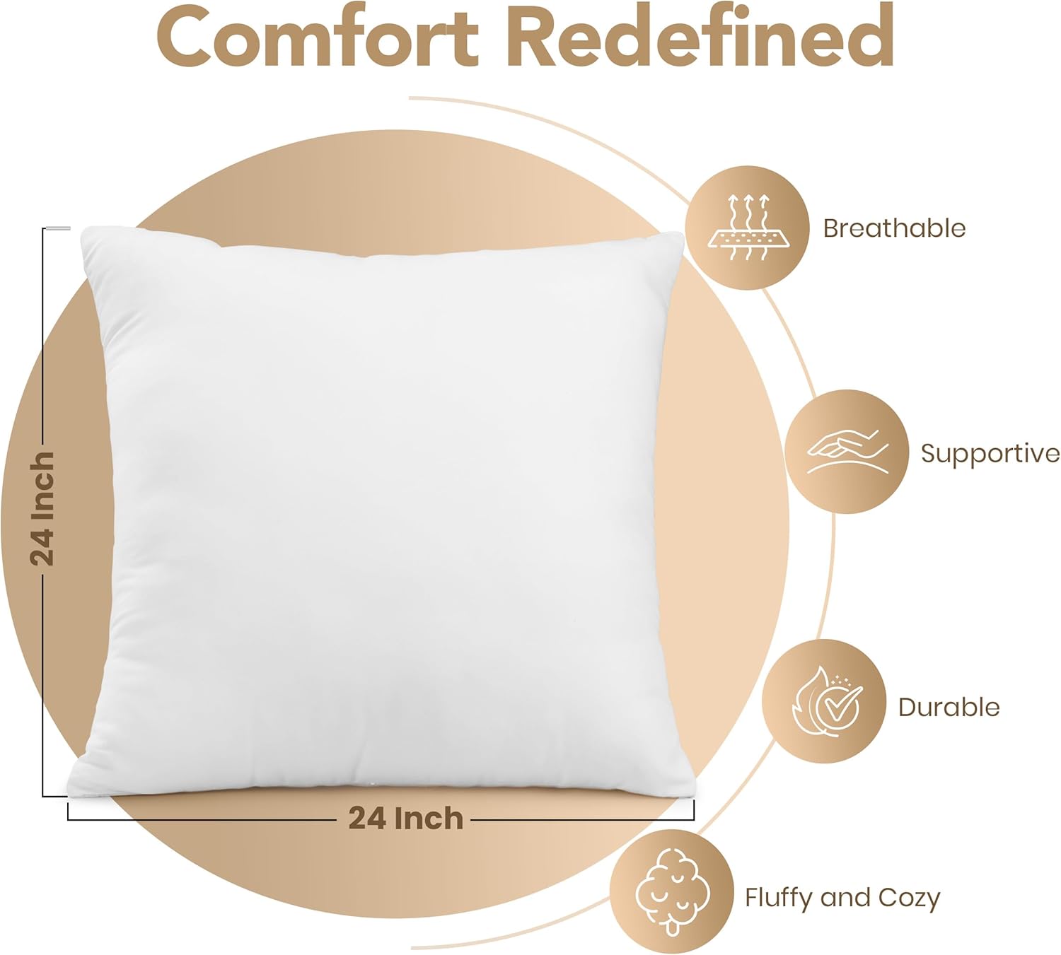 Utopia Bedding Outdoor Pillow Inserts 24 x 24 Inches (Pack of 2, White), Water Resistant Garden Throw Pillows for Patio and Porch Furniture