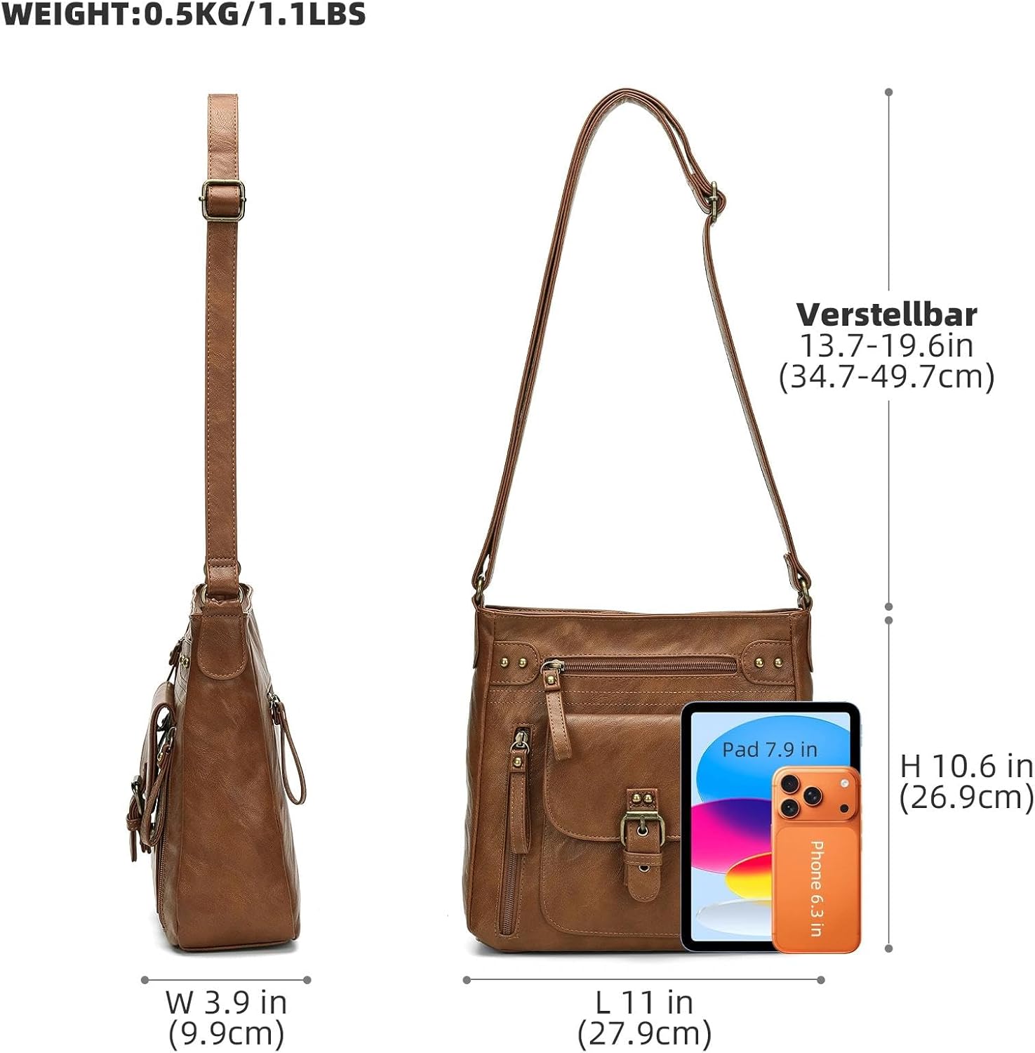 KL928 Crossbody Bags for Women, Multi Pocket Shoulder Bags, Medium PU Leather Cross Body Purses