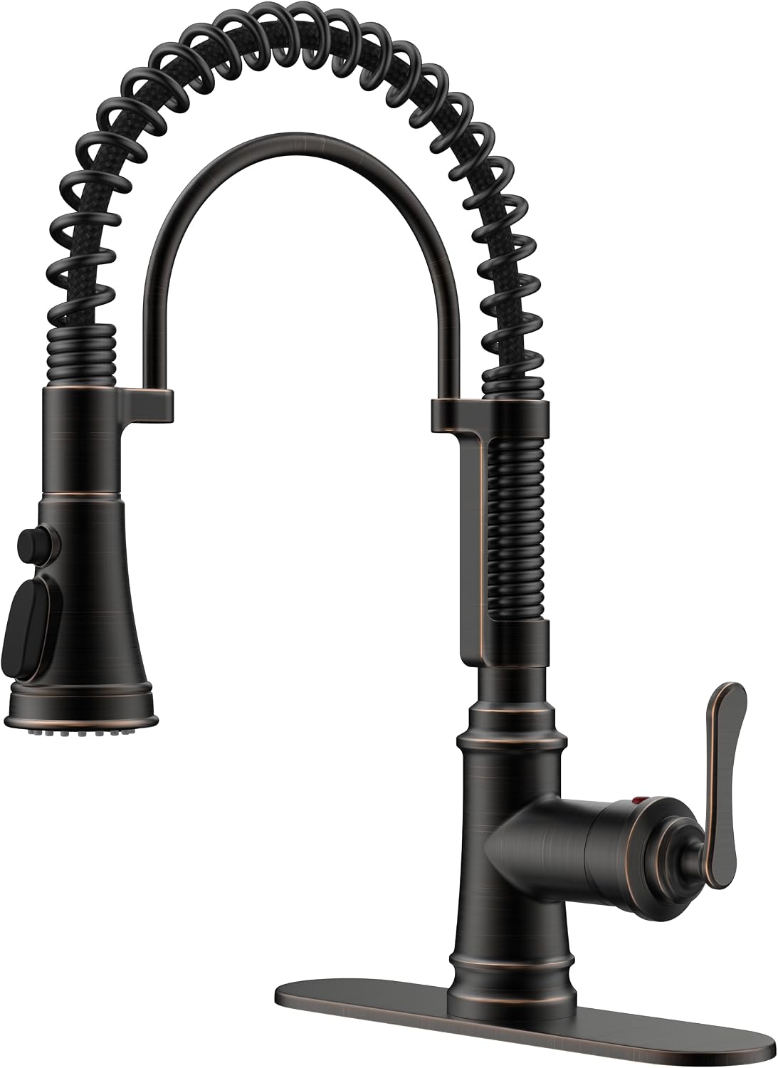 FORIOUS Kitchen Faucet with Pull Down Sprayer, Oil Rubbed Bronze, Stainless Steel Single Handle Spring Antique Kitchen Sink Faucet with Deck Plate, Sutiable for Farmhouse, RV, Camper, Wet Bar