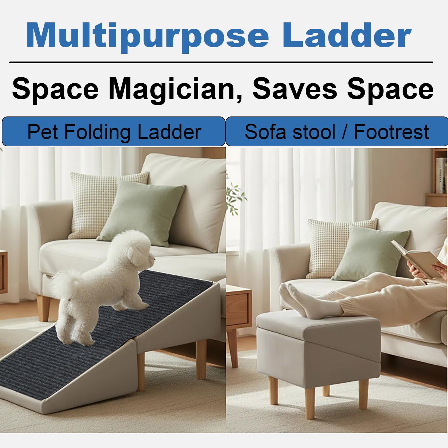 Rampe pour Chien，Siège & Escalier pour Chien Antidérapant 2 en 1，Rampes Multifonctionnelles Légères pour Chiots pour Lit，Mobilier Pliable et Esthétique pour Intérieur